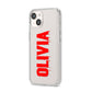 Customised Name Blood iPhone 14 Clear Tough Case Starlight Angled Image