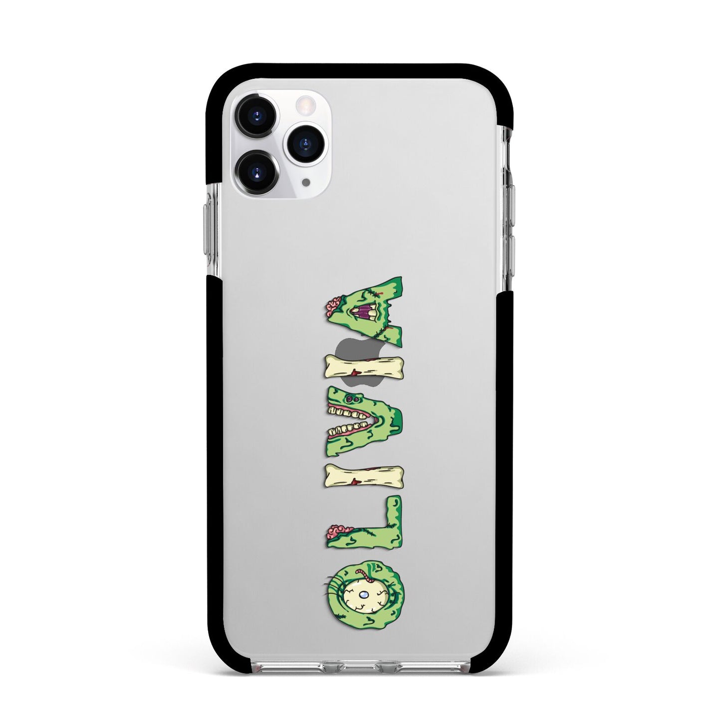Customised Name Zombie Apple iPhone 11 Pro Max in Silver with Black Impact Case
