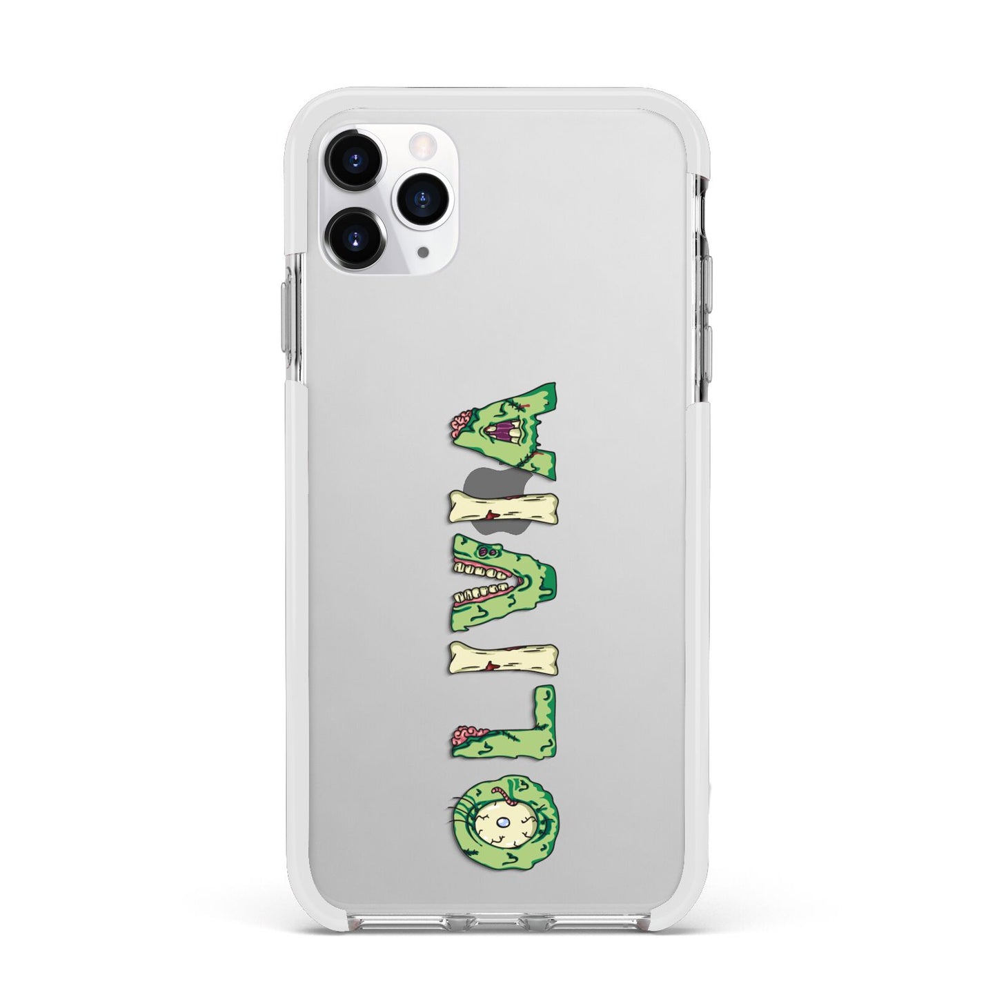 Customised Name Zombie Apple iPhone 11 Pro Max in Silver with White Impact Case