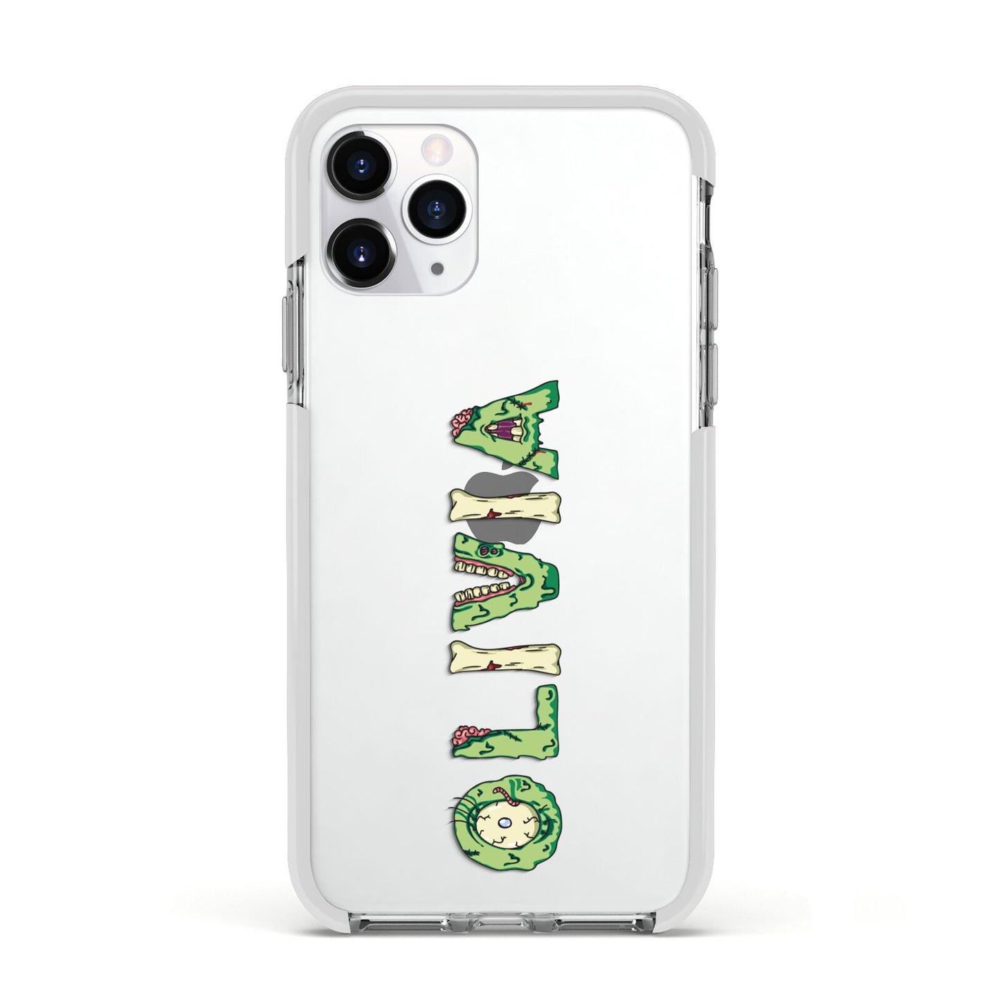 Customised Name Zombie Apple iPhone 11 Pro in Silver with White Impact Case