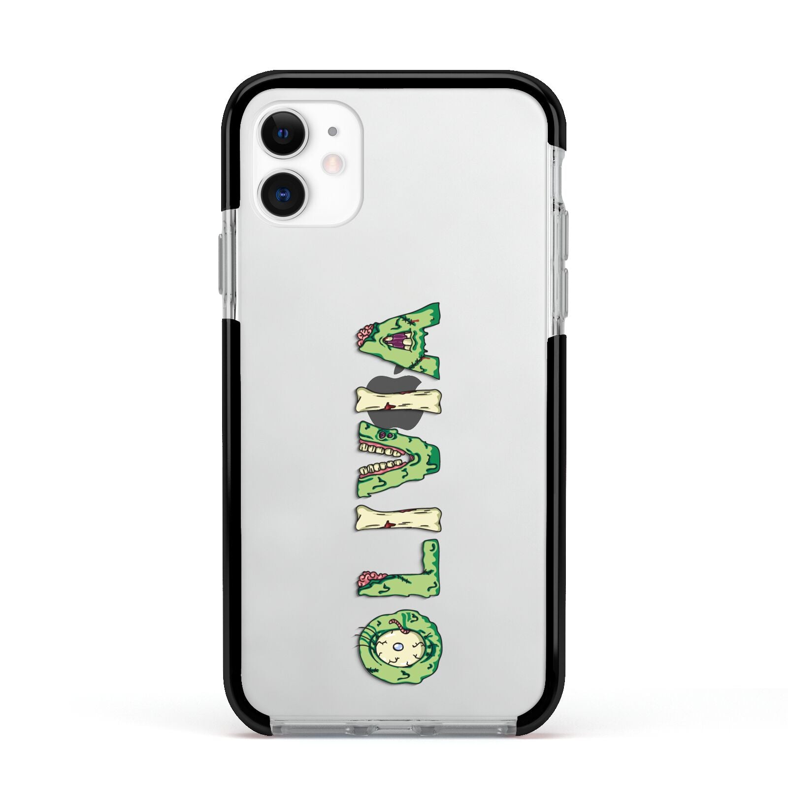 Customised Name Zombie Apple iPhone 11 in White with Black Impact Case