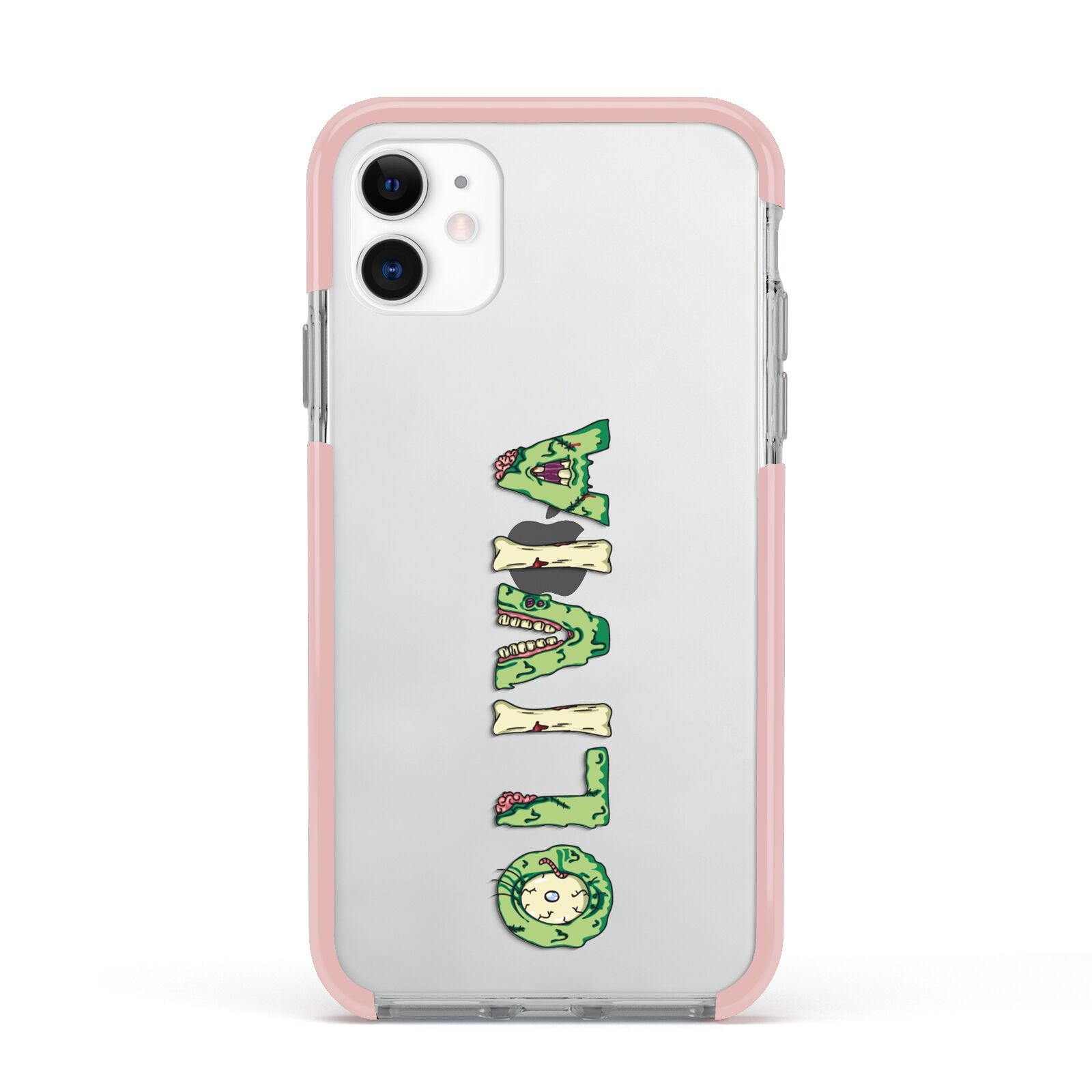 Customised Name Zombie Apple iPhone 11 in White with Pink Impact Case