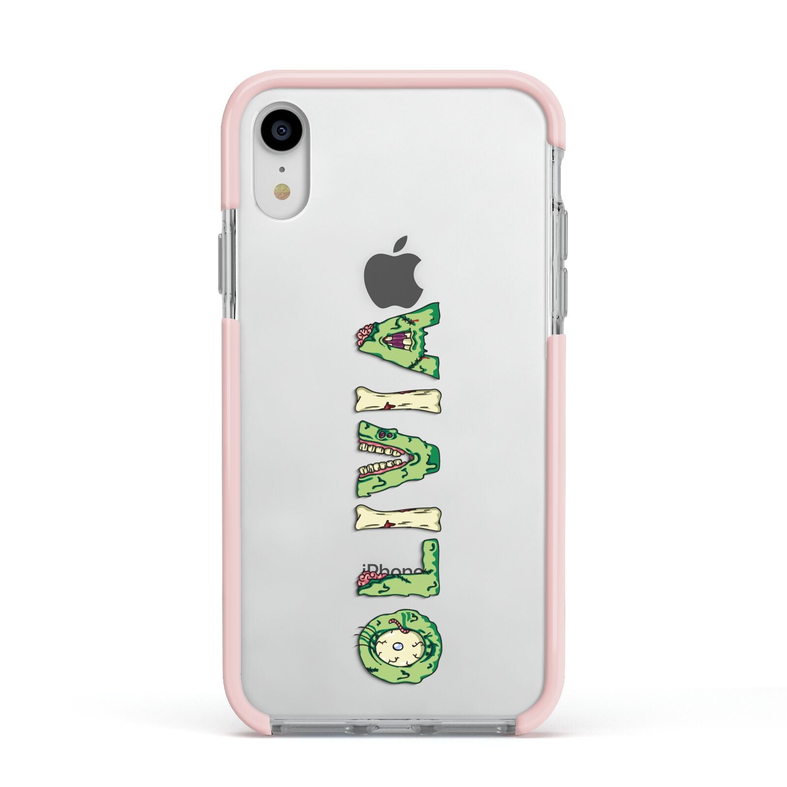 Customised Name Zombie Apple iPhone XR Impact Case Pink Edge on Silver Phone