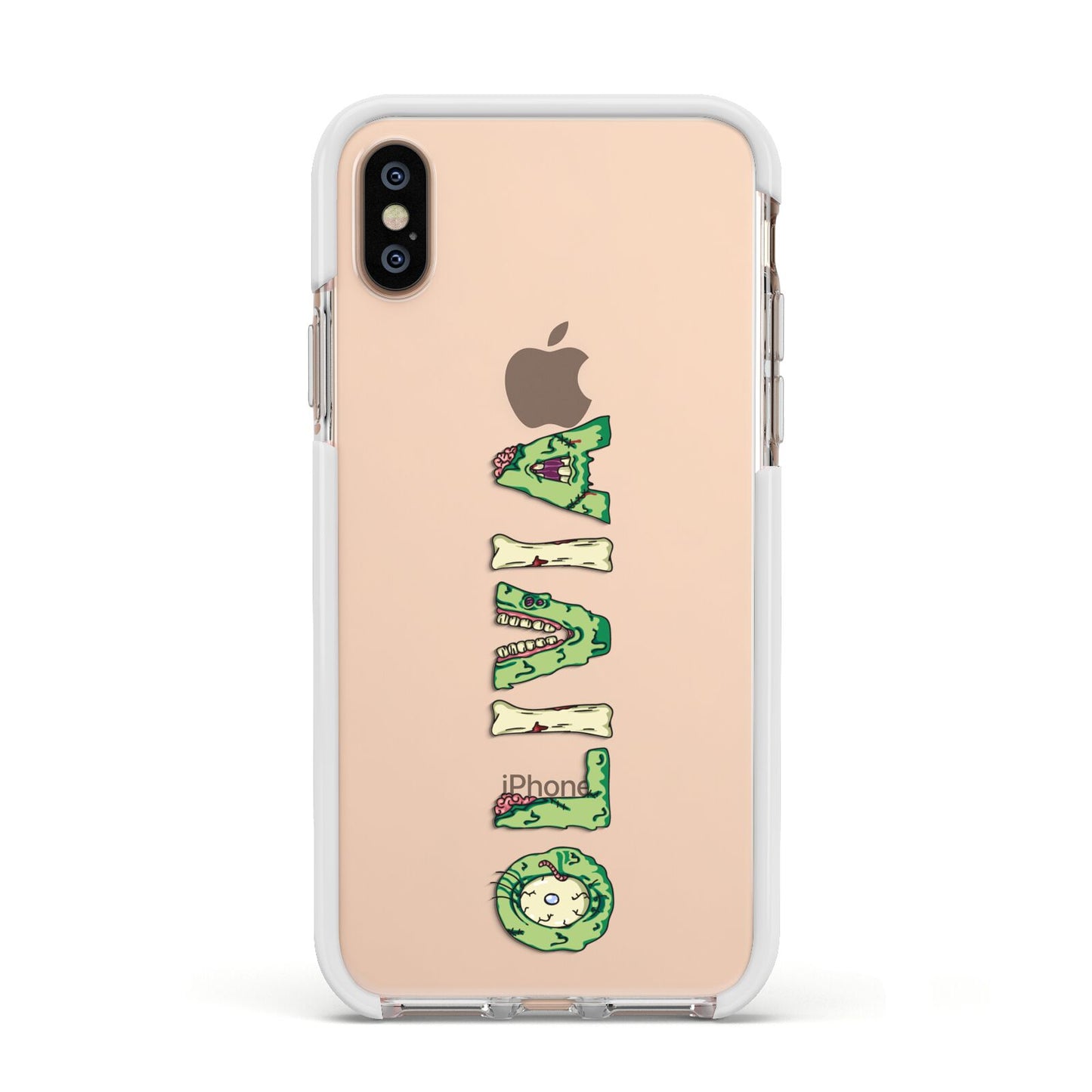 Customised Name Zombie Apple iPhone Xs Impact Case White Edge on Gold Phone