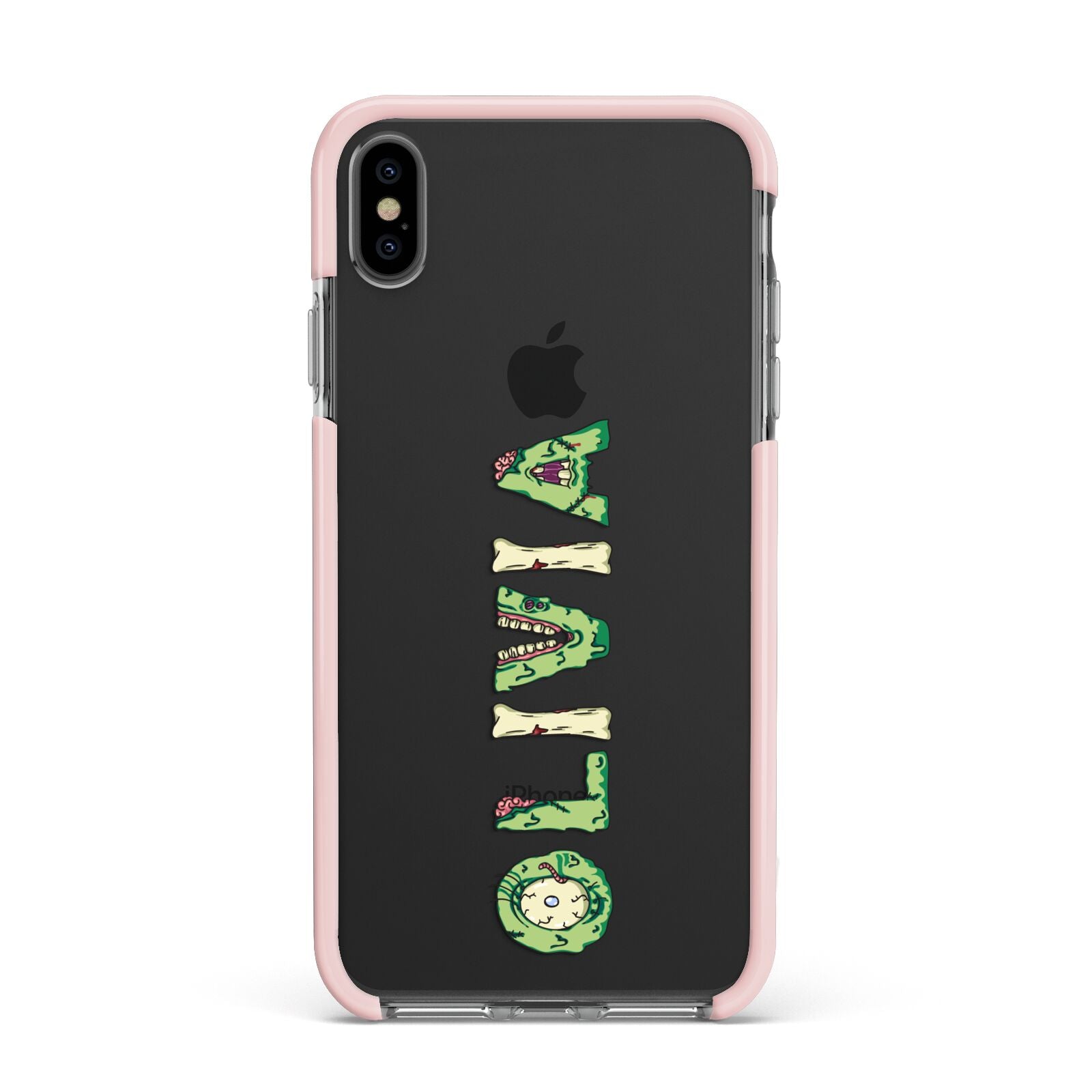 Customised Name Zombie Apple iPhone Xs Max Impact Case Pink Edge on Black Phone