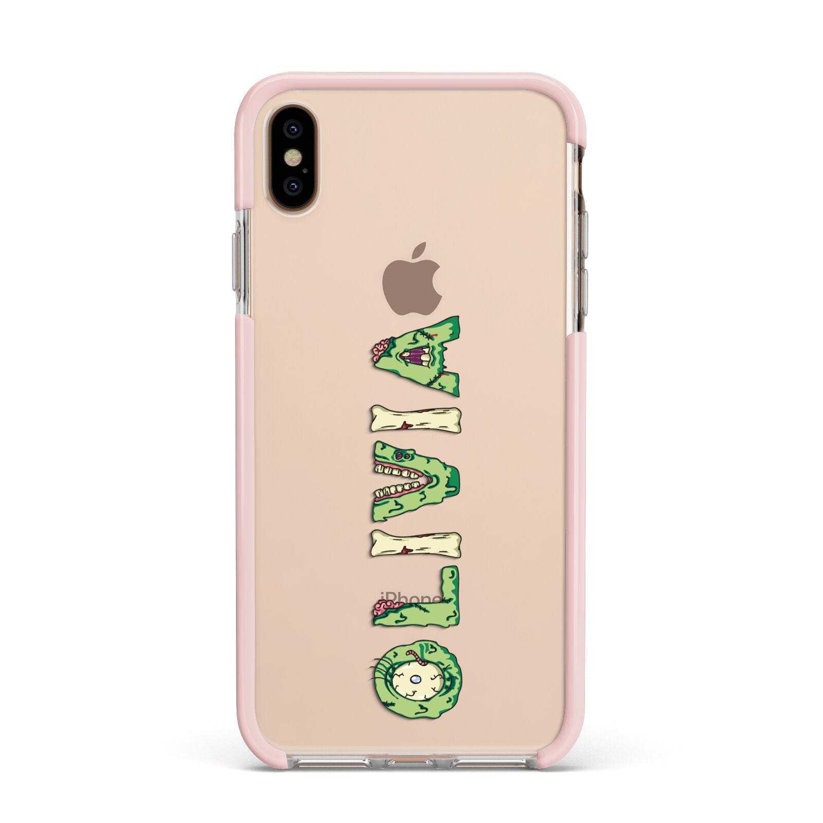 Customised Name Zombie Apple iPhone Xs Max Impact Case Pink Edge on Gold Phone