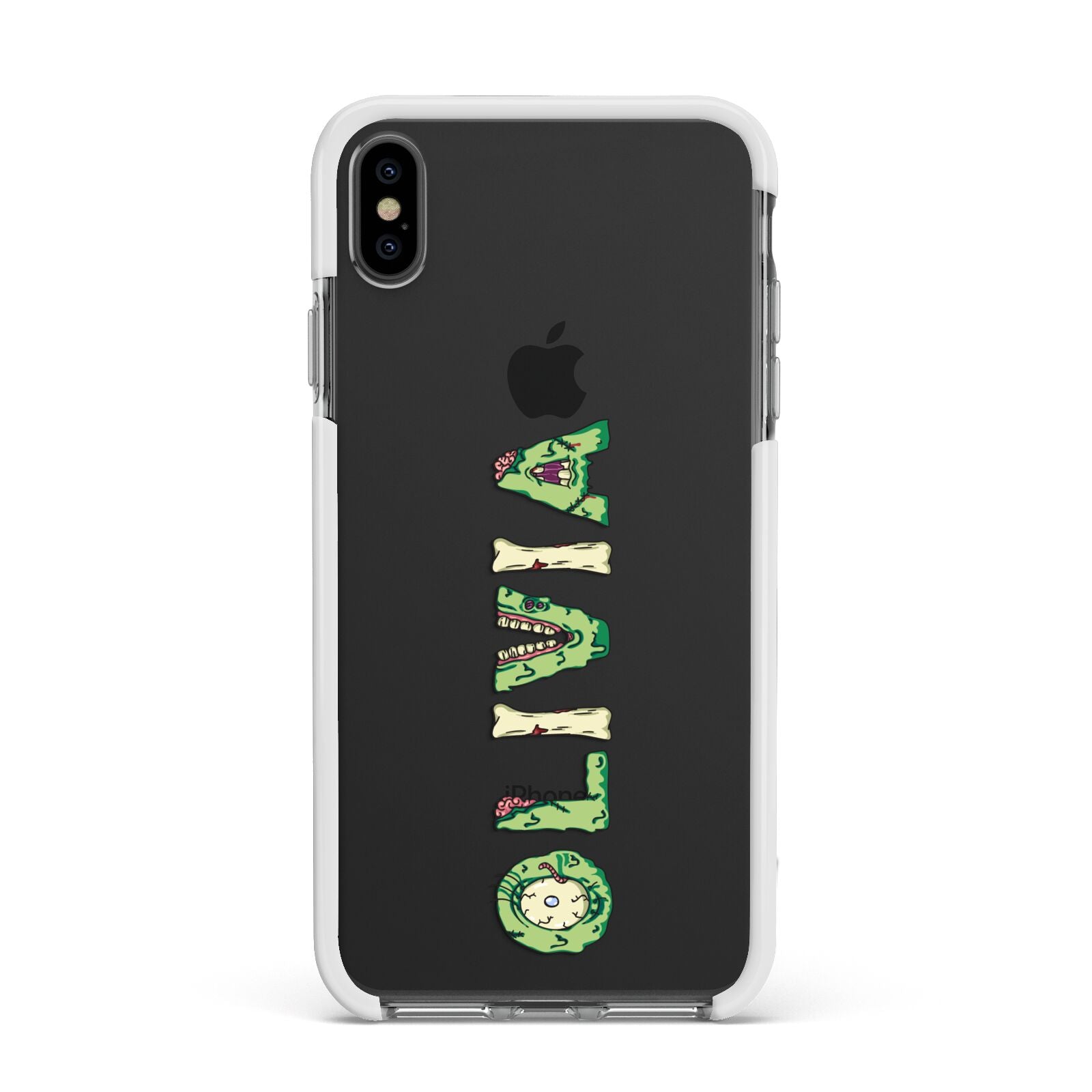 Customised Name Zombie Apple iPhone Xs Max Impact Case White Edge on Black Phone