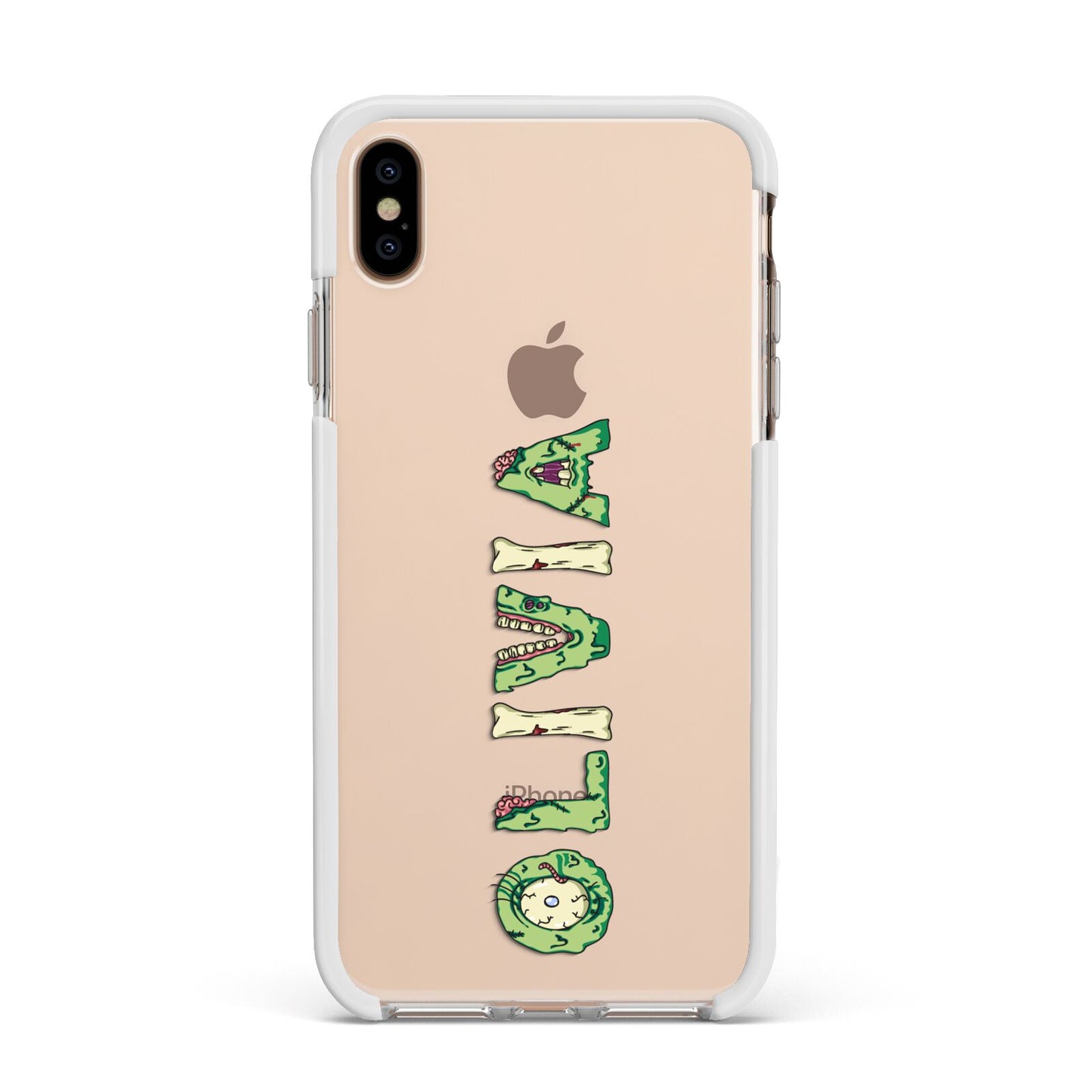 Customised Name Zombie Apple iPhone Xs Max Impact Case White Edge on Gold Phone