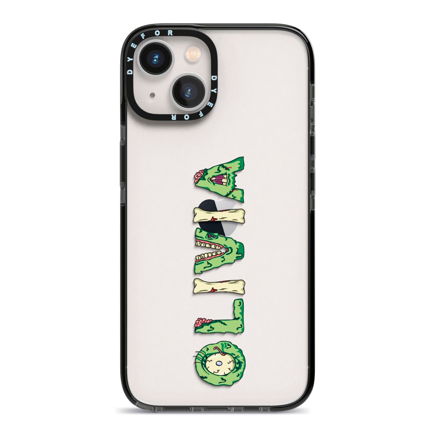 Customised Name Zombie iPhone 13 Black Impact Case on Silver phone