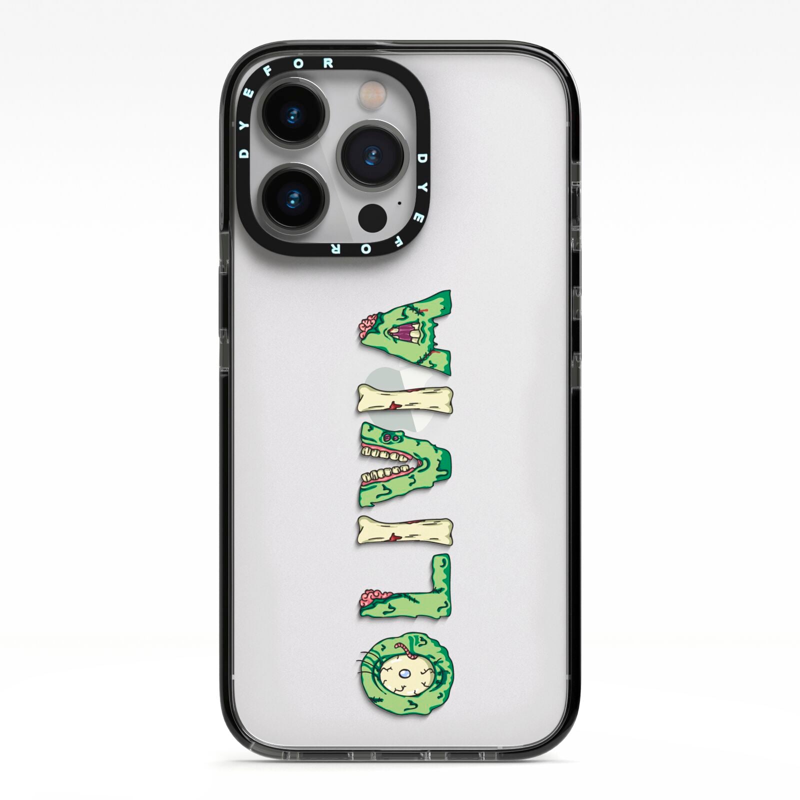 Customised Name Zombie iPhone 13 Pro Black Impact Case on Silver phone