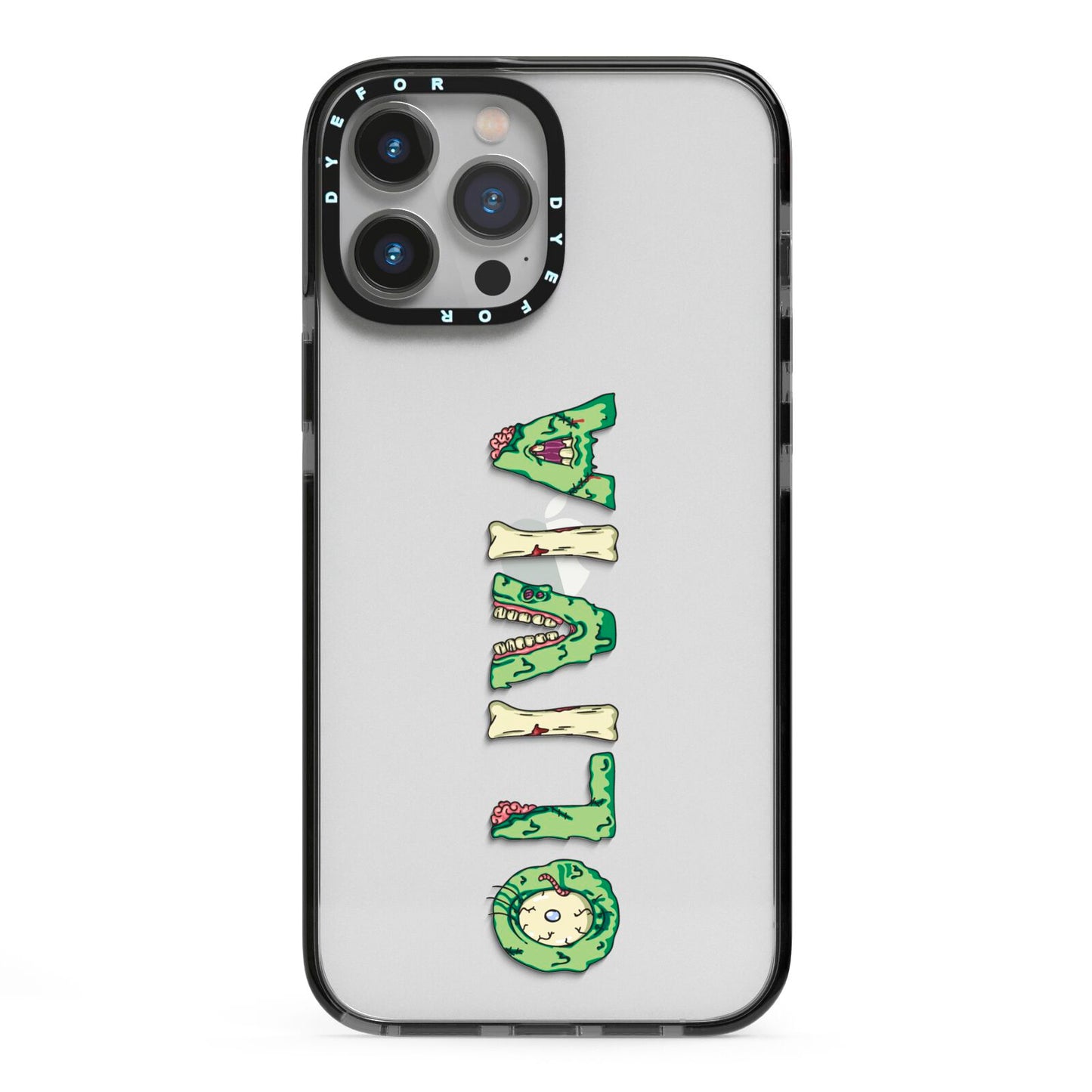 Customised Name Zombie iPhone 13 Pro Max Black Impact Case on Silver phone