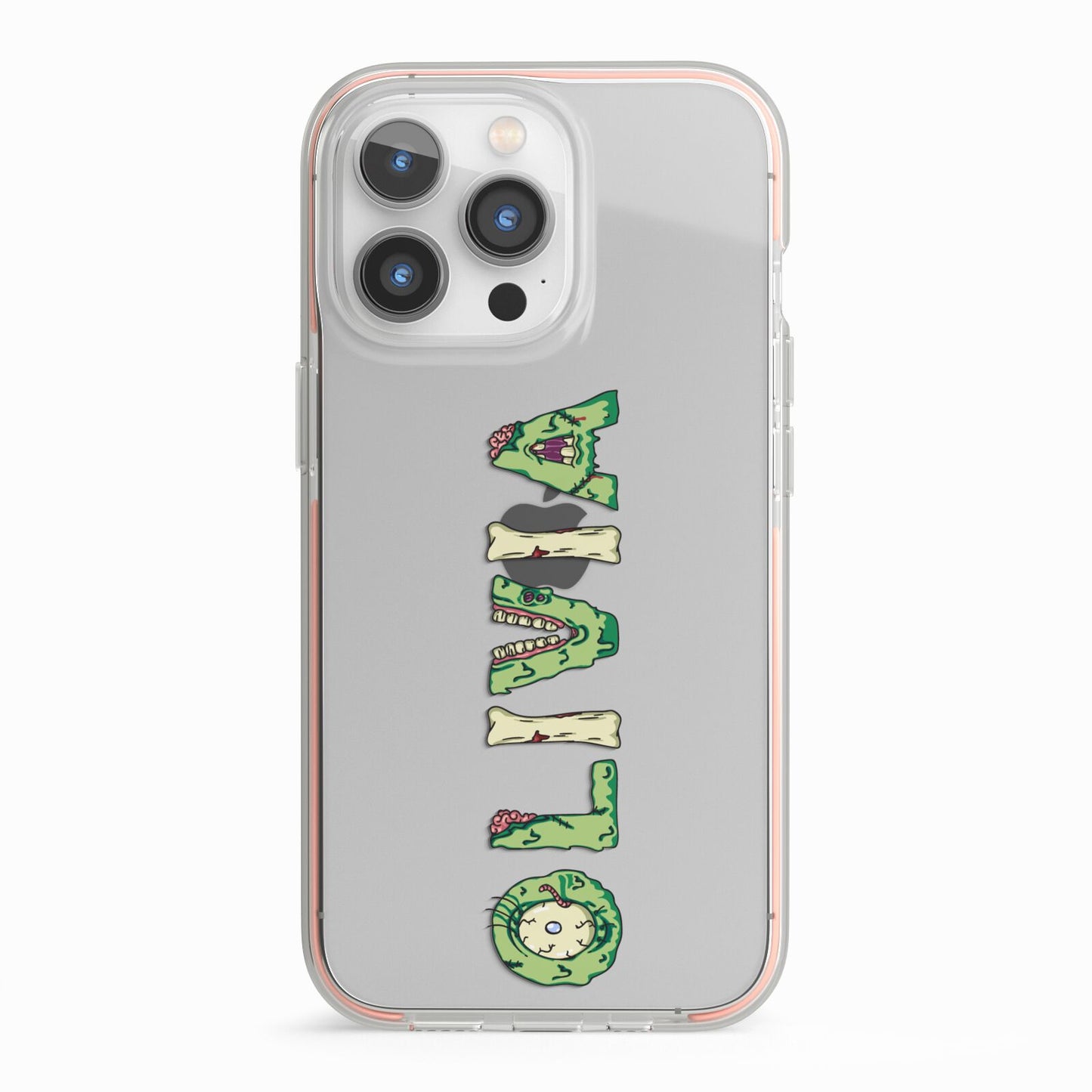 Customised Name Zombie iPhone 13 Pro TPU Impact Case with Pink Edges