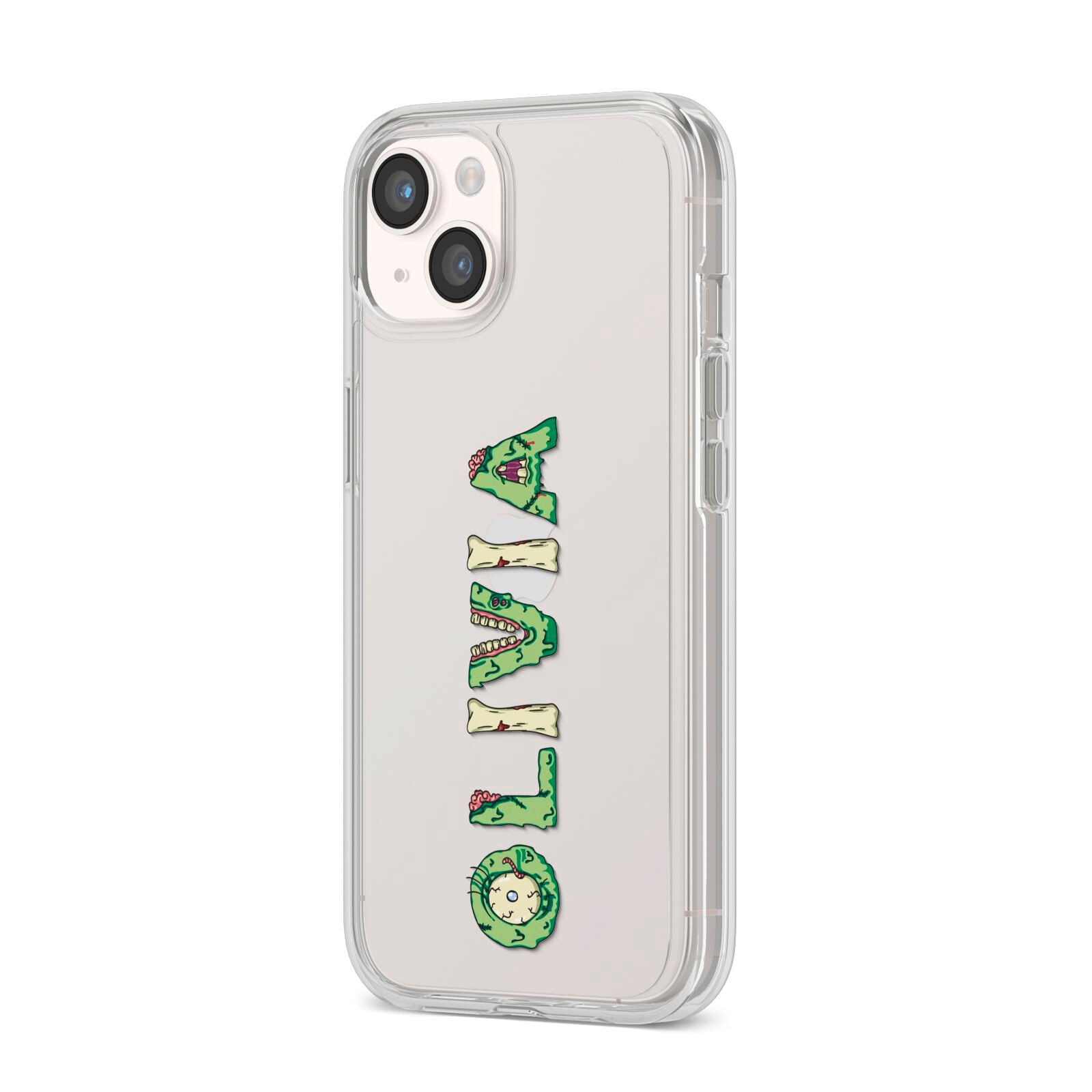 Customised Name Zombie iPhone 14 Clear Tough Case Starlight Angled Image