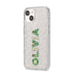 Customised Name Zombie iPhone 14 Glitter Tough Case Starlight Angled Image