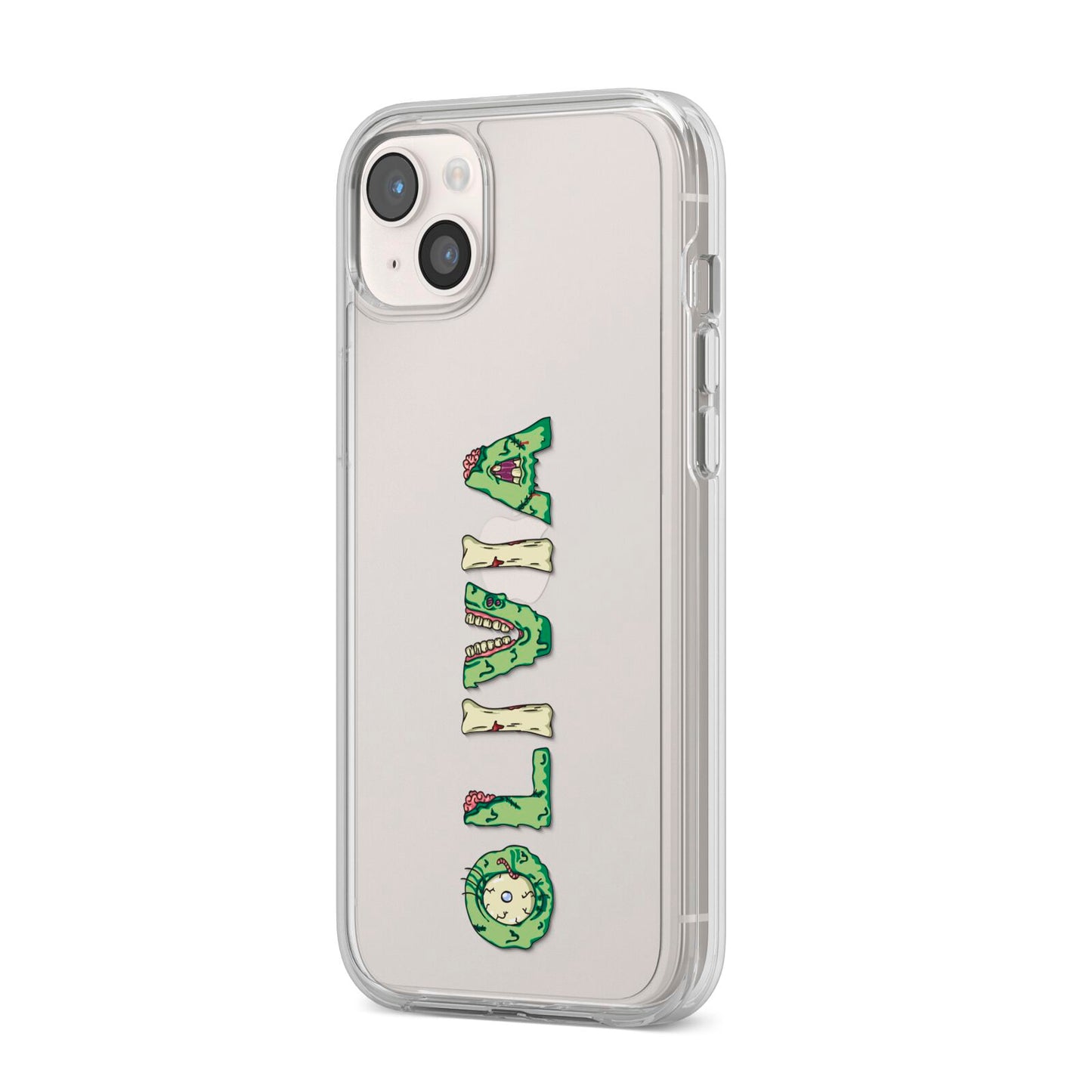 Customised Name Zombie iPhone 14 Plus Clear Tough Case Starlight Angled Image