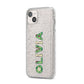 Customised Name Zombie iPhone 14 Plus Glitter Tough Case Starlight Angled Image