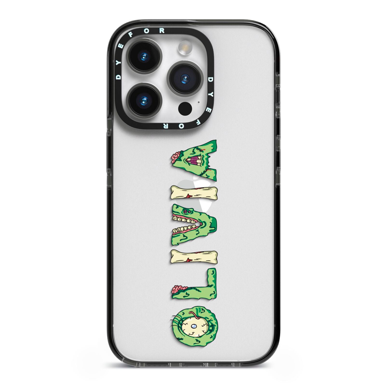 Customised Name Zombie iPhone 14 Pro Black Impact Case on Silver phone