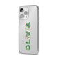 Customised Name Zombie iPhone 14 Pro Max Clear Tough Case Silver Angled Image