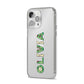 Customised Name Zombie iPhone 14 Pro Max Clear Tough Case Silver Angled Image