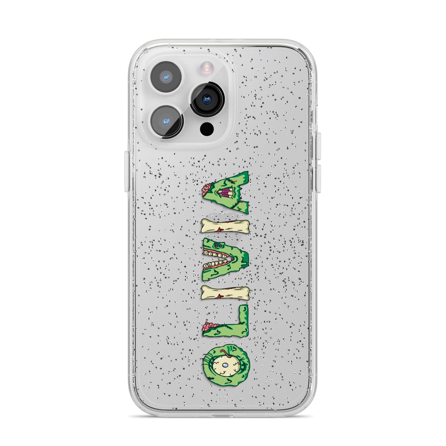 Customised Name Zombie iPhone 14 Pro Max Glitter Tough Case Silver