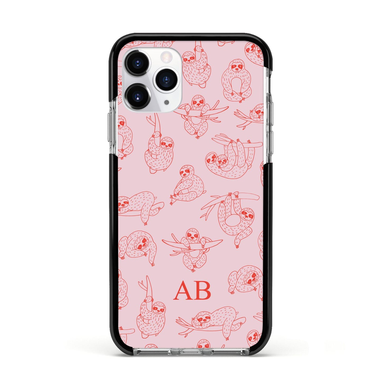 Customised Sloth Apple iPhone 11 Pro in Silver with Black Impact Case