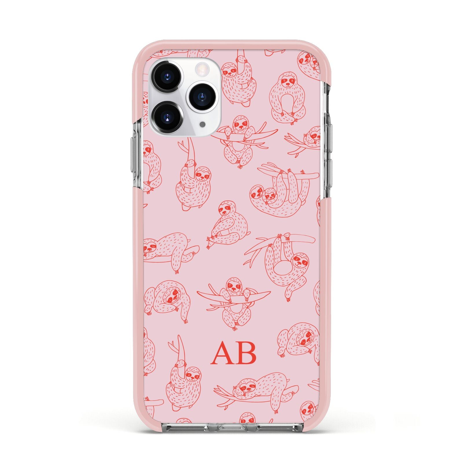 Customised Sloth Apple iPhone 11 Pro in Silver with Pink Impact Case