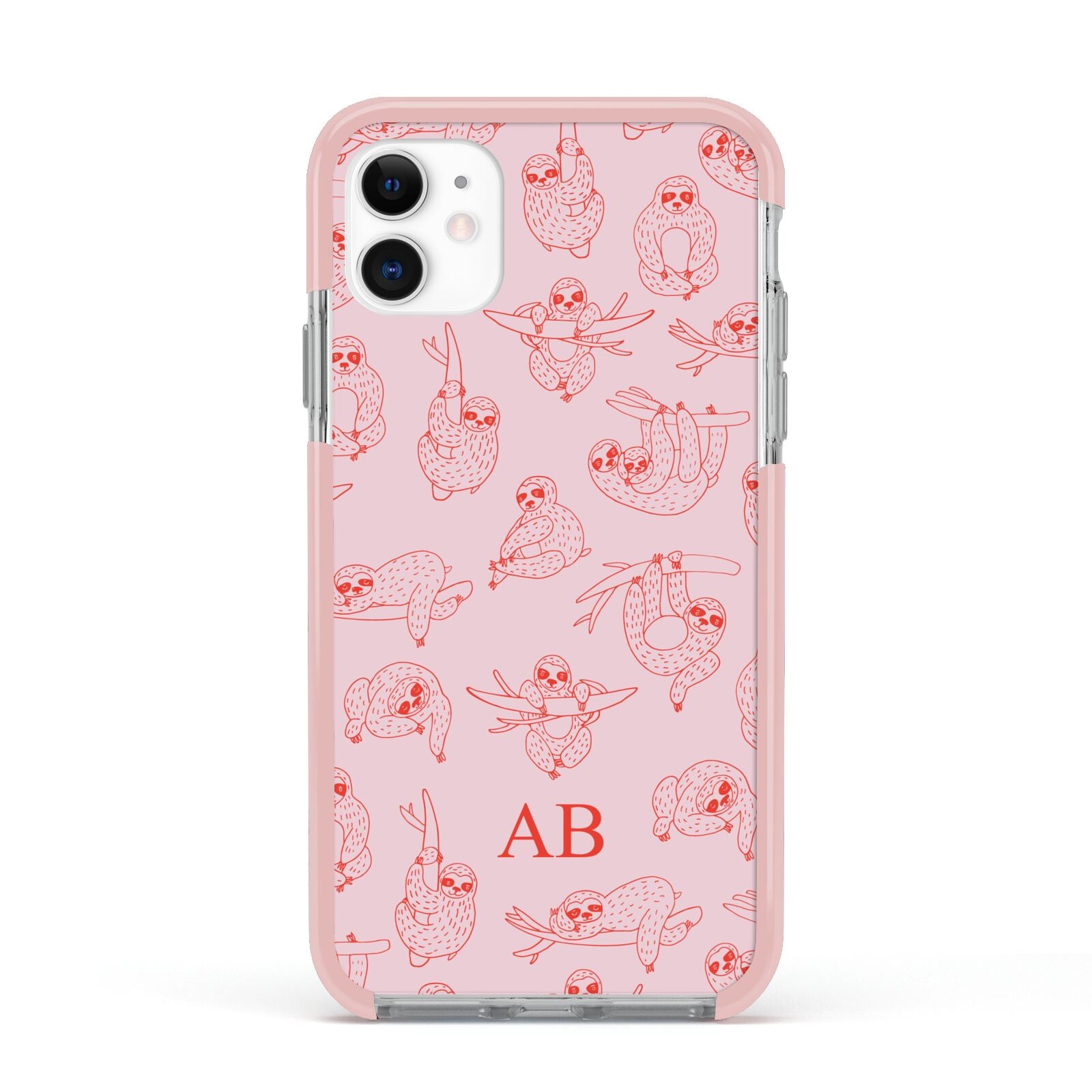 Customised Sloth Apple iPhone 11 in White with Pink Impact Case