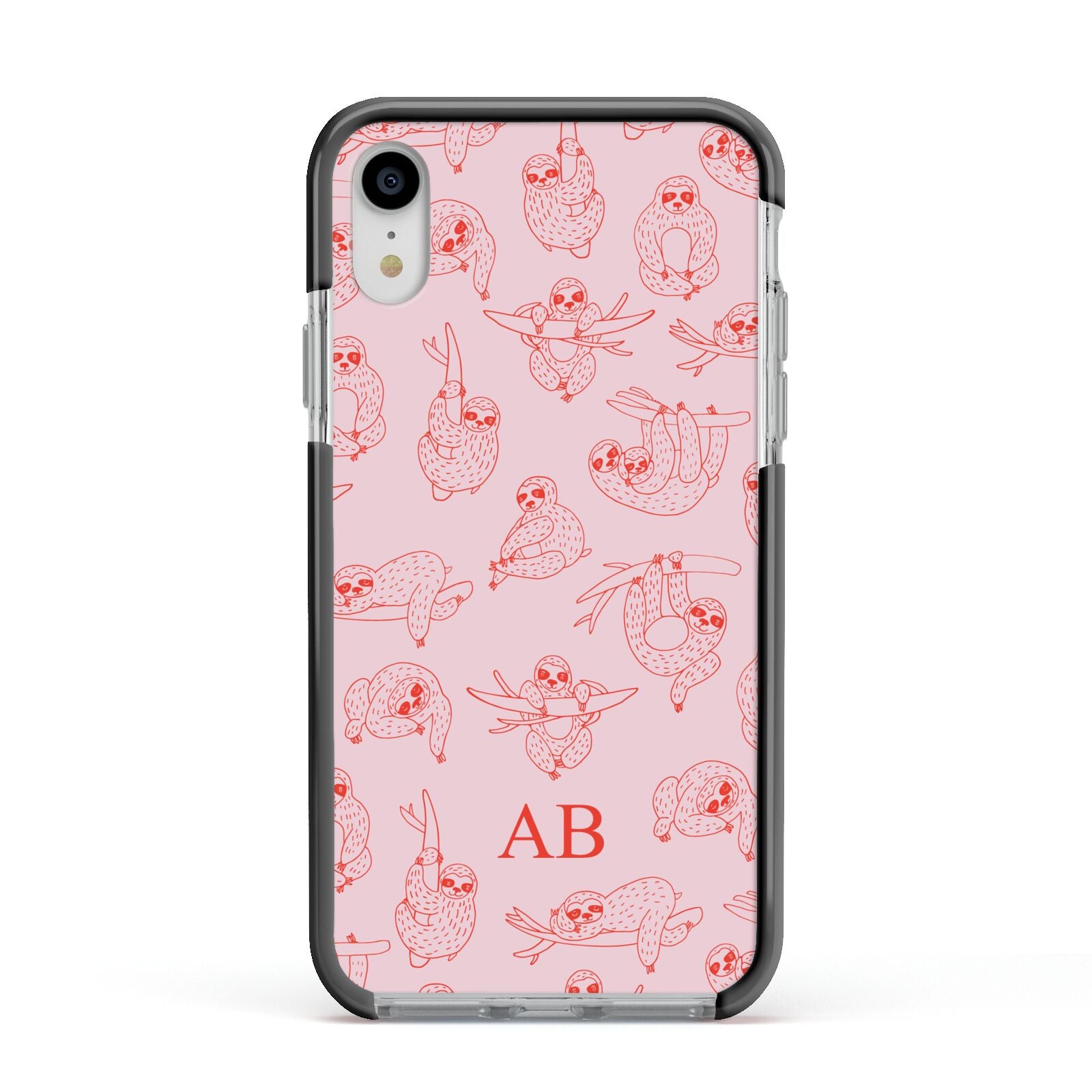 Customised Sloth Apple iPhone XR Impact Case Black Edge on Silver Phone