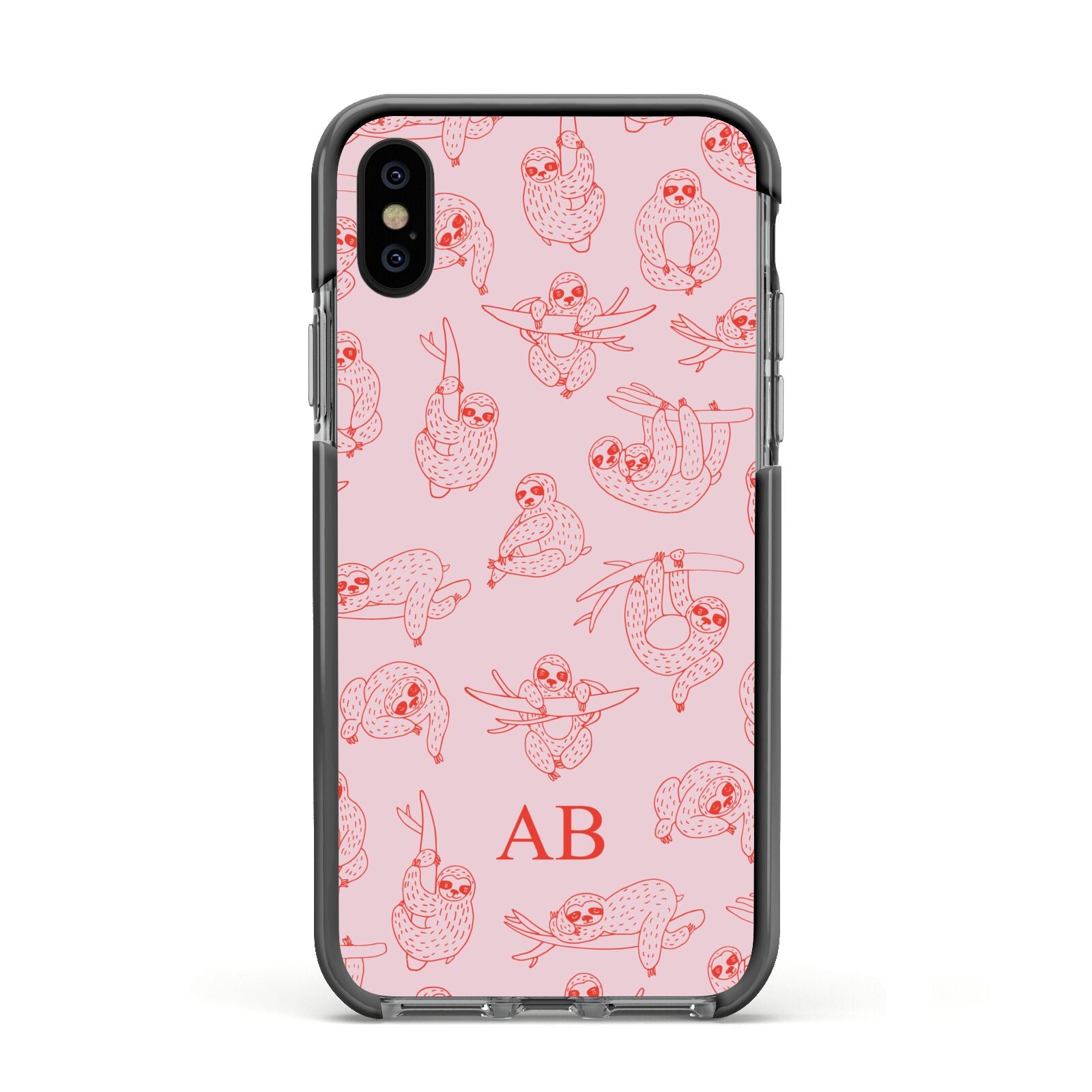 Customised Sloth Apple iPhone Xs Impact Case Black Edge on Black Phone