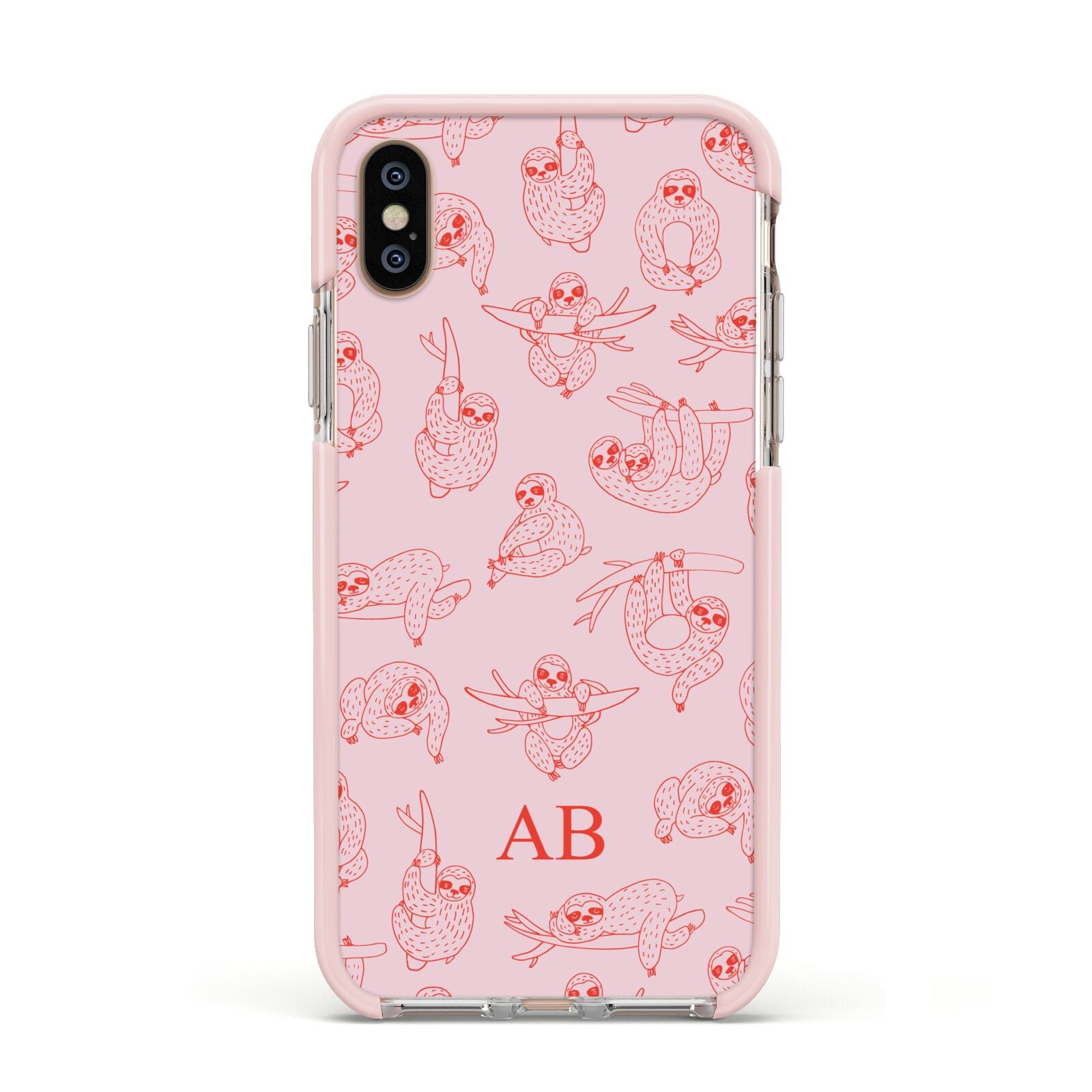 Customised Sloth Apple iPhone Xs Impact Case Pink Edge on Gold Phone