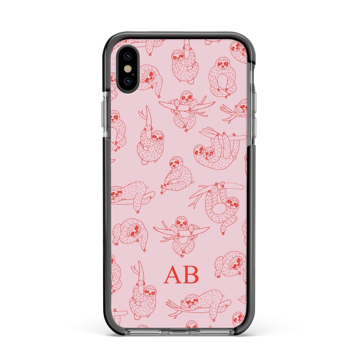 Customised Sloth Apple iPhone Xs Max Impact Case Black Edge on Black Phone