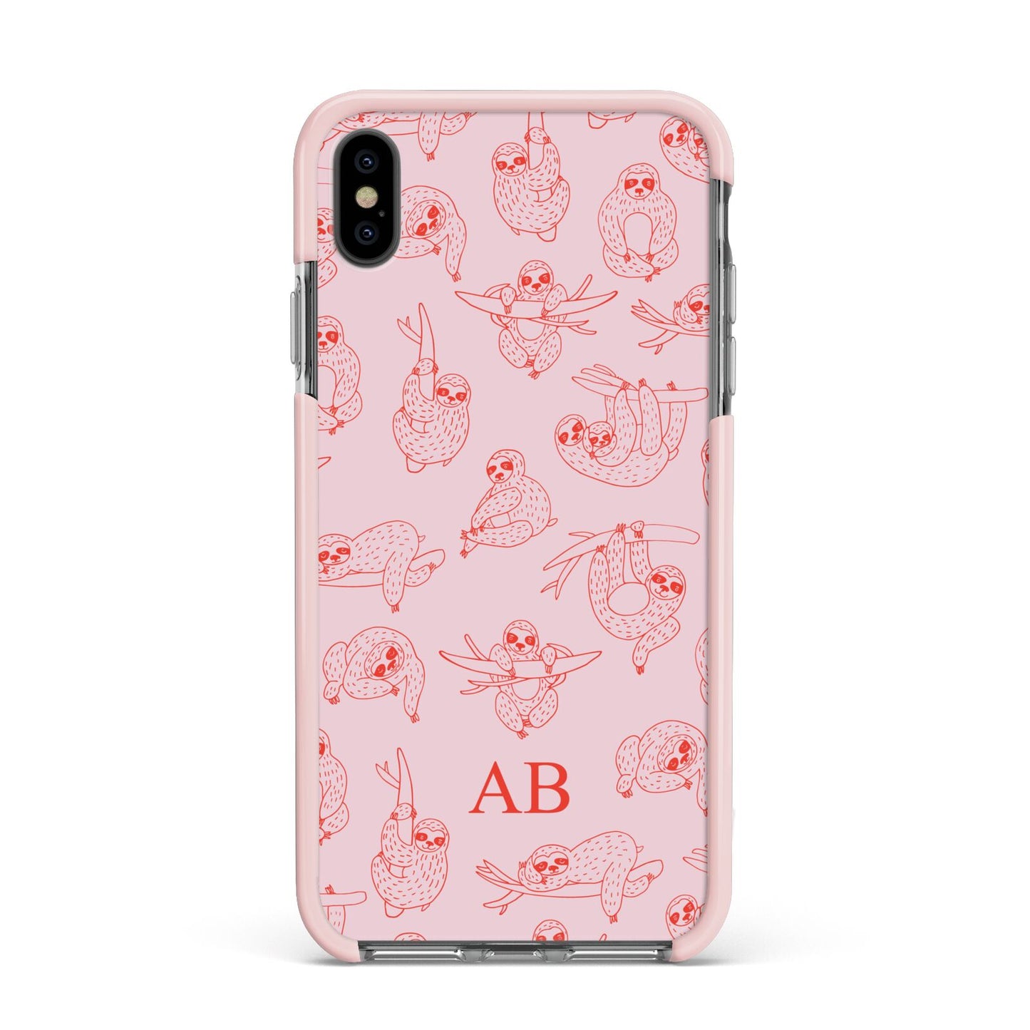 Customised Sloth Apple iPhone Xs Max Impact Case Pink Edge on Black Phone