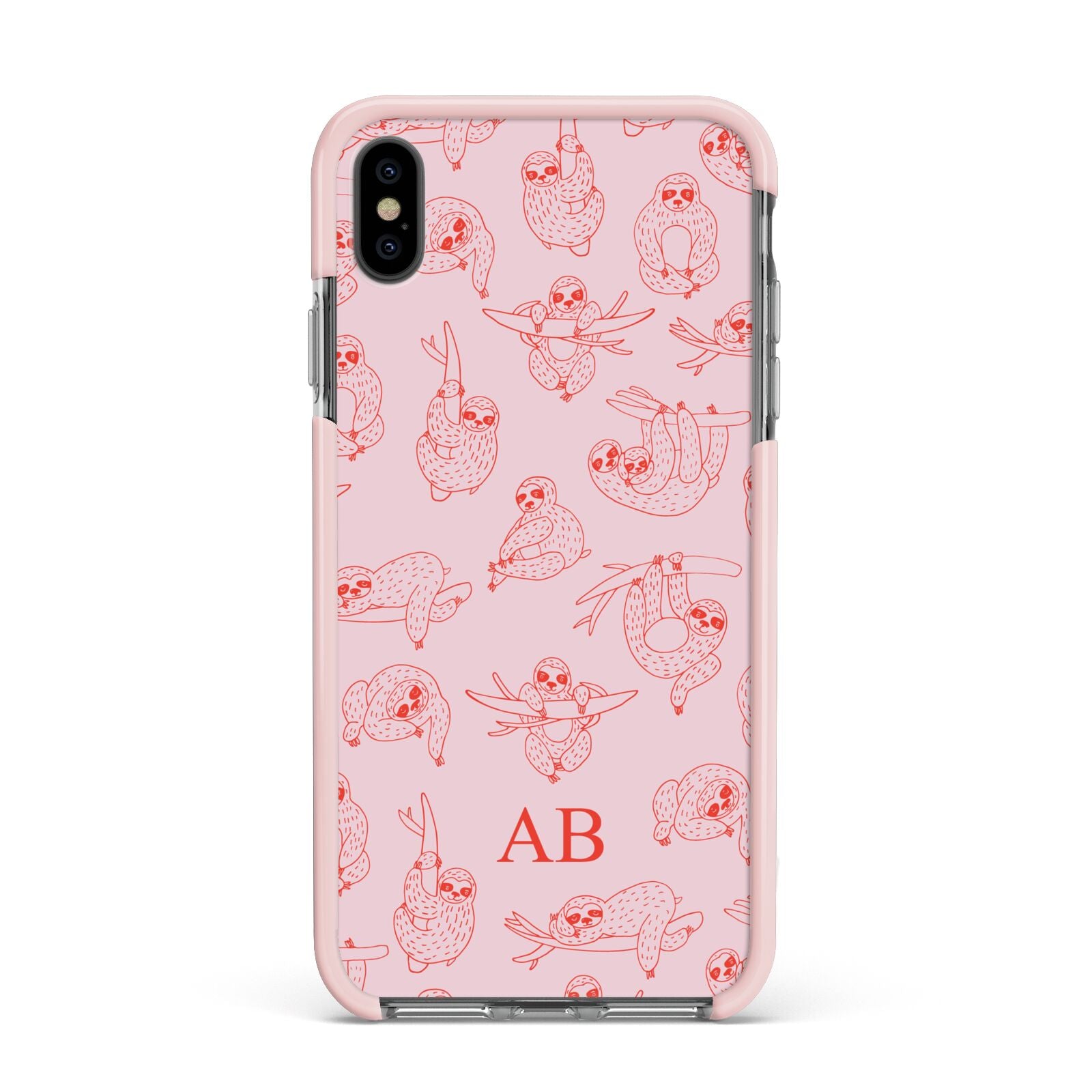 Customised Sloth Apple iPhone Xs Max Impact Case Pink Edge on Black Phone