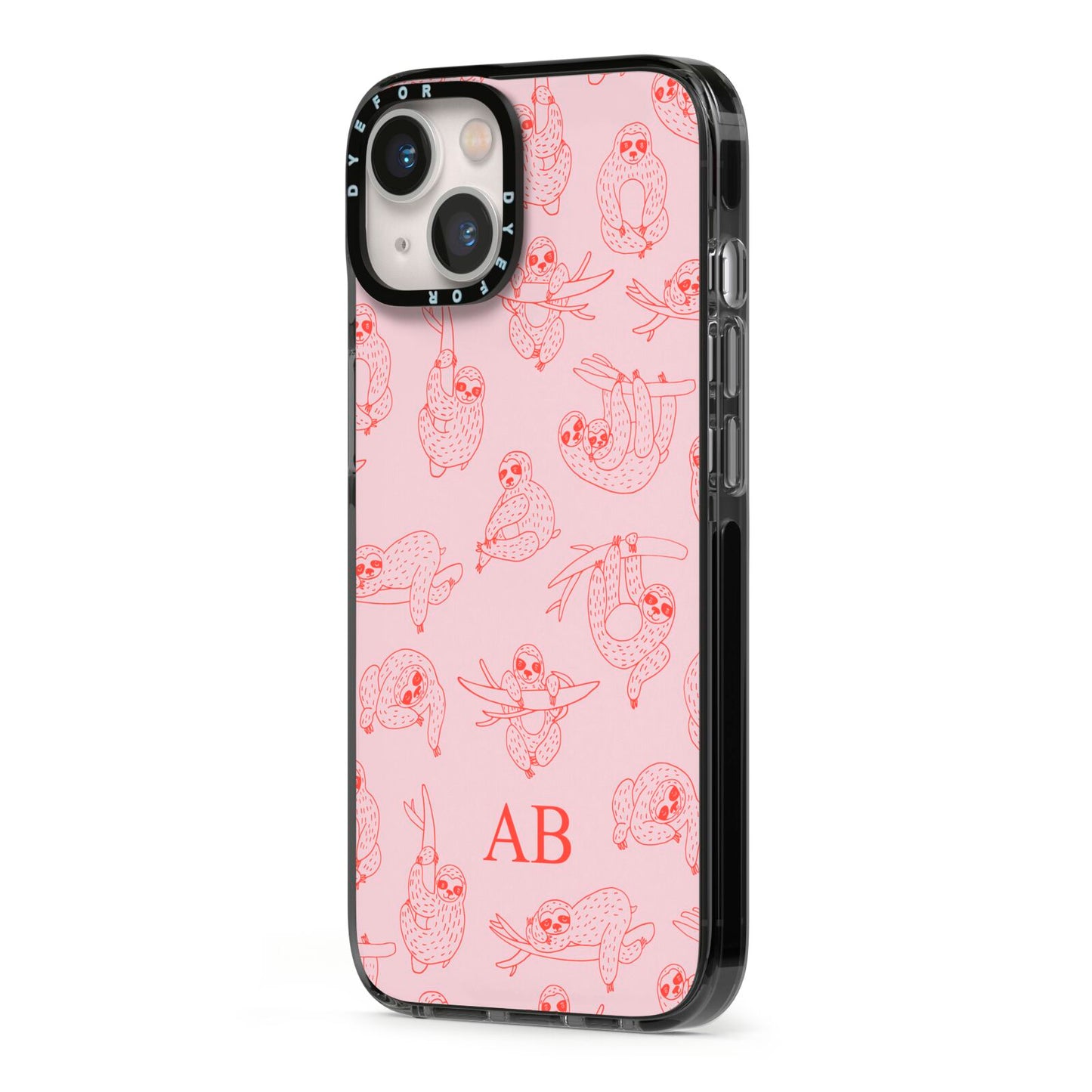 Customised Sloth iPhone 13 Black Impact Case Side Angle on Silver phone