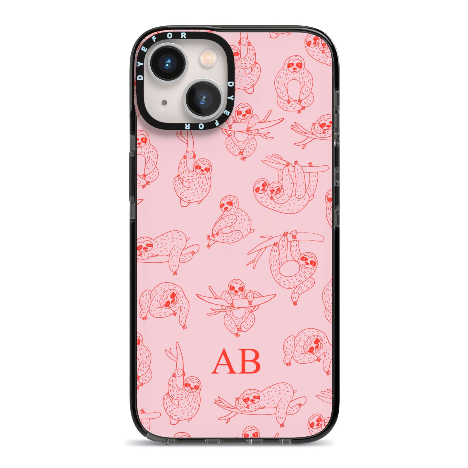 Customised Sloth iPhone 13 Black Impact Case on Silver phone