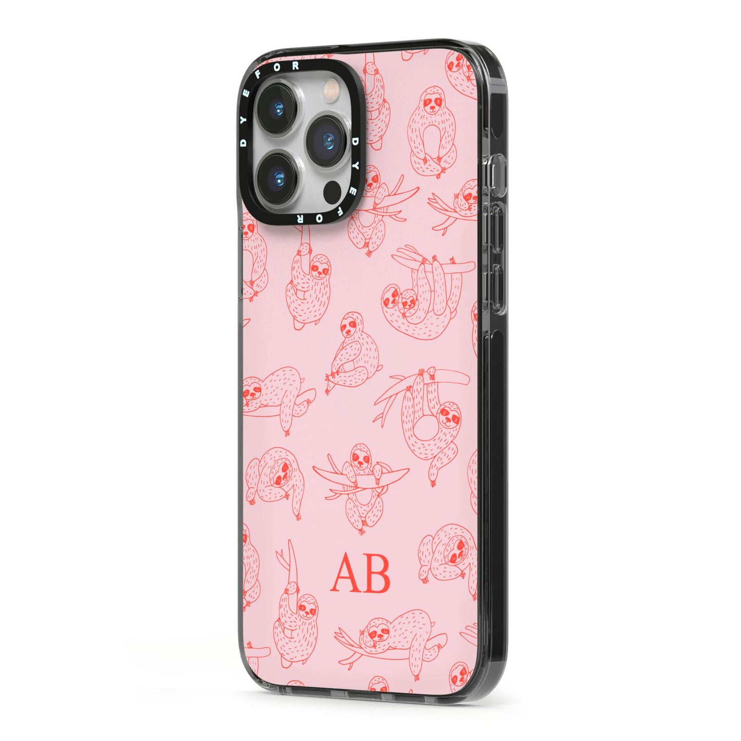 Customised Sloth iPhone 13 Pro Max Black Impact Case Side Angle on Silver phone