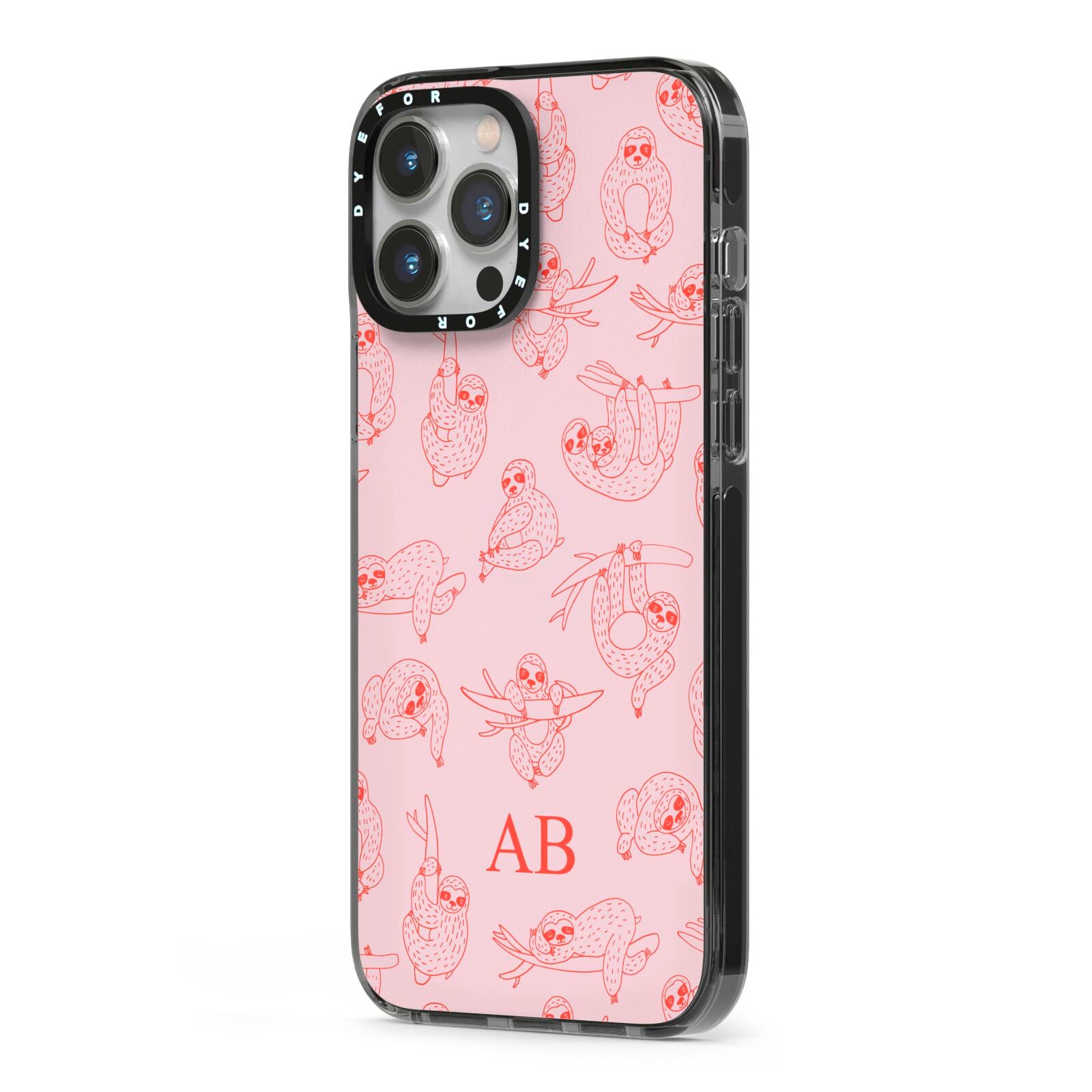 Customised Sloth iPhone 13 Pro Max Black Impact Case Side Angle on Silver phone
