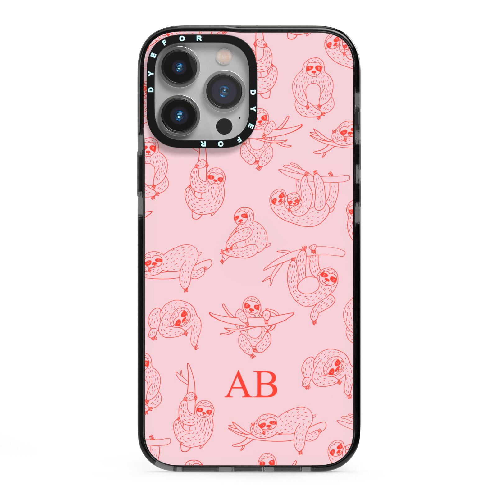 Customised Sloth iPhone 13 Pro Max Black Impact Case on Silver phone