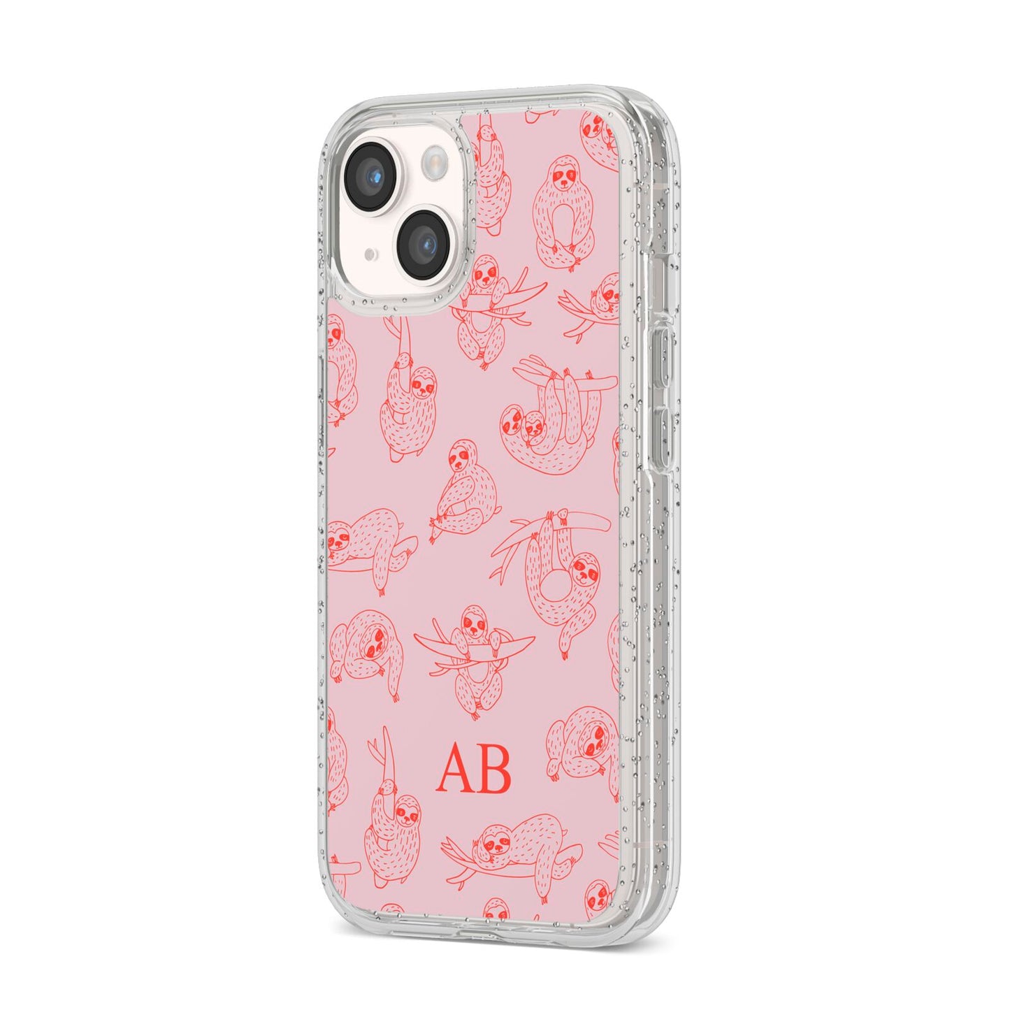 Customised Sloth iPhone 14 Glitter Tough Case Starlight Angled Image