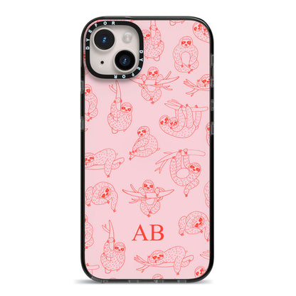 Customised Sloth iPhone 14 Plus Black Impact Case on Silver phone