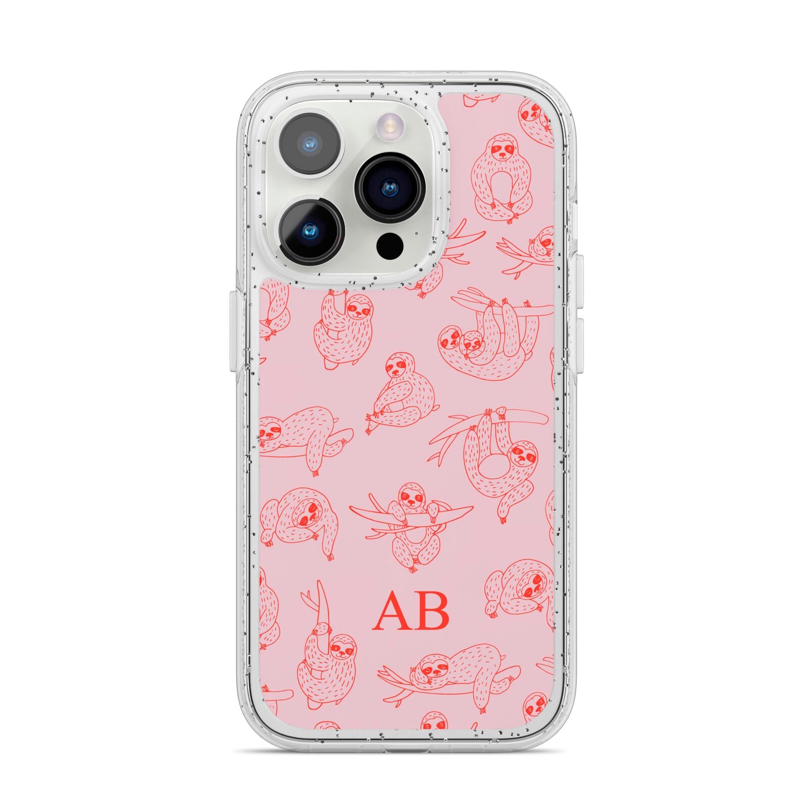 Customised Sloth iPhone 14 Pro Glitter Tough Case Silver