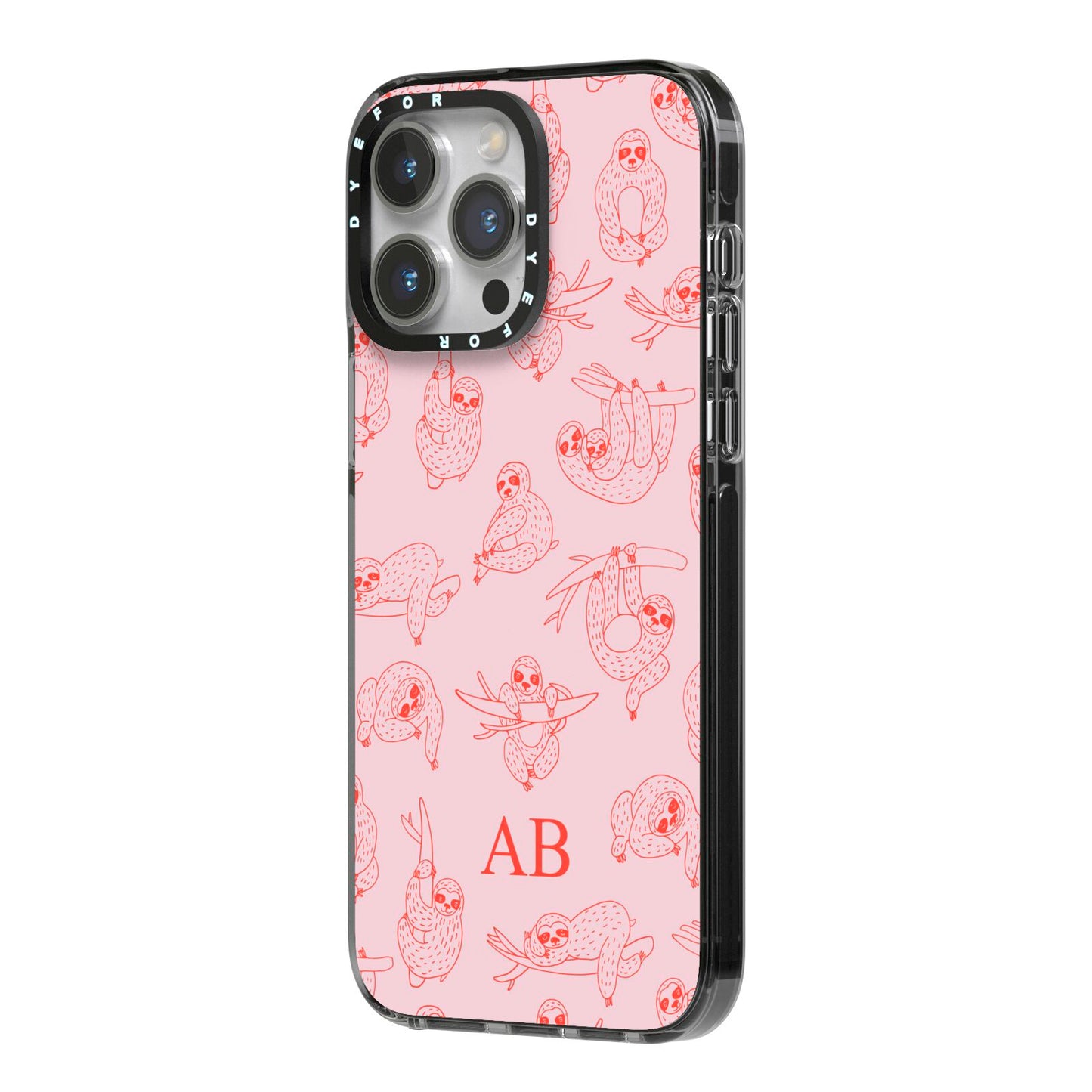 Customised Sloth iPhone 14 Pro Max Black Impact Case Side Angle on Silver phone