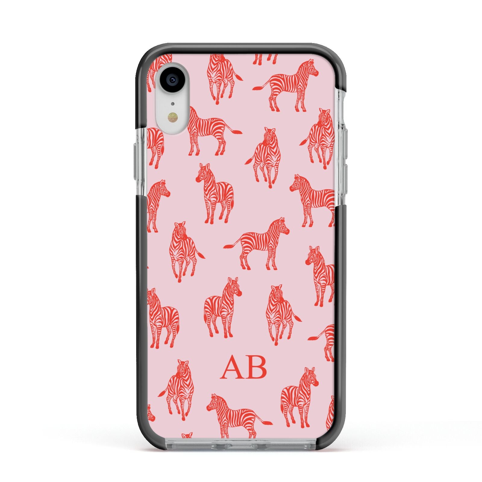 Customised Zebra Apple iPhone XR Impact Case Black Edge on Silver Phone