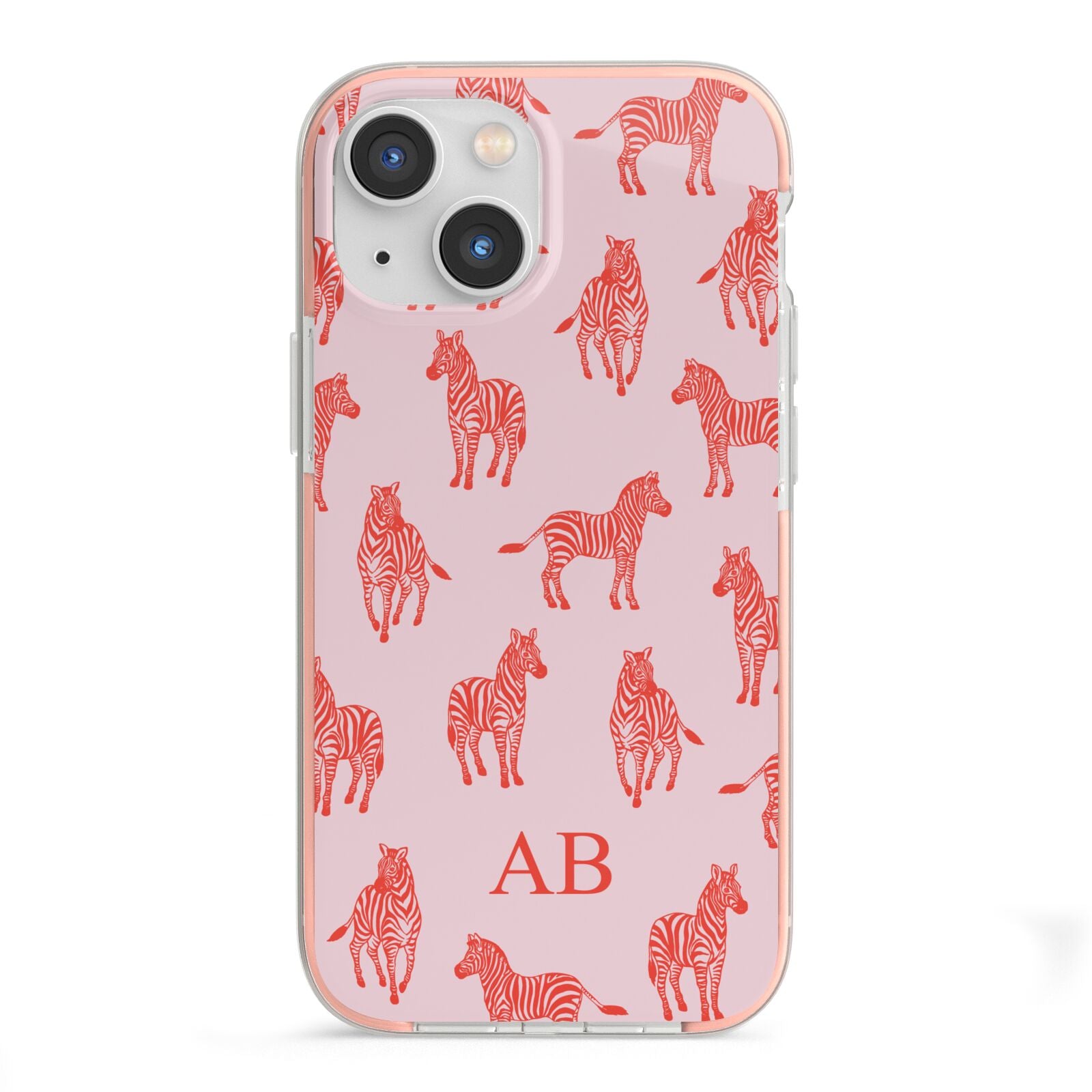 Customised Zebra iPhone 13 Mini TPU Impact Case with Pink Edges