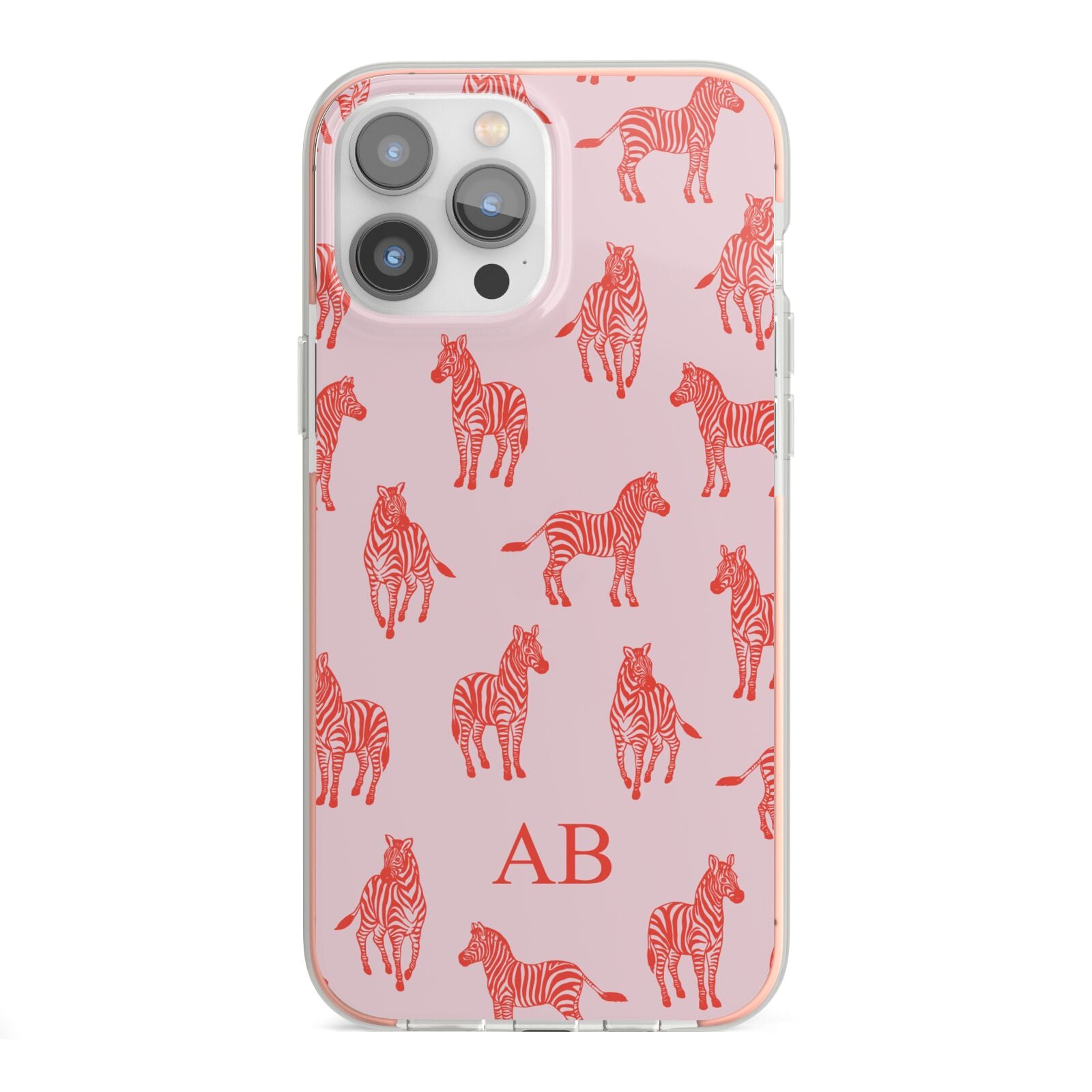 Customised Zebra iPhone 13 Pro Max TPU Impact Case with Pink Edges