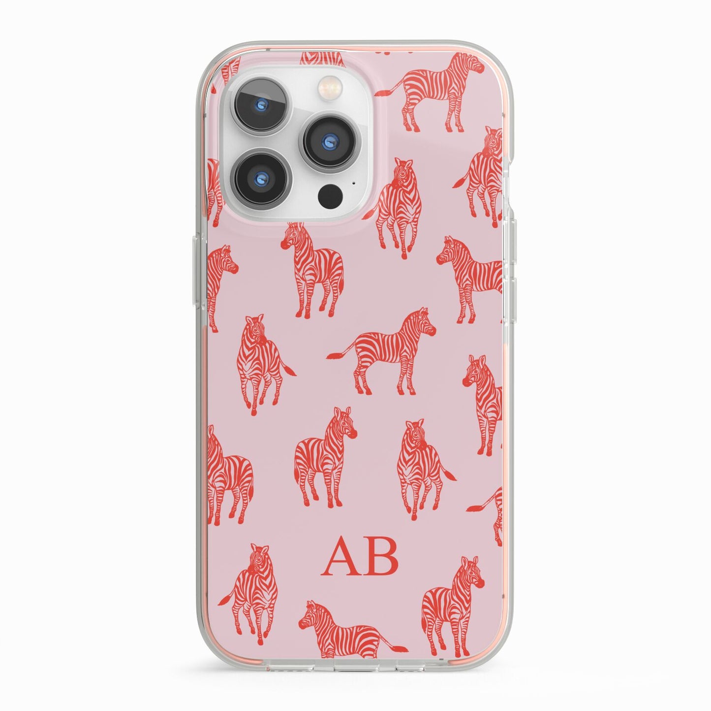 Customised Zebra iPhone 13 Pro TPU Impact Case with Pink Edges