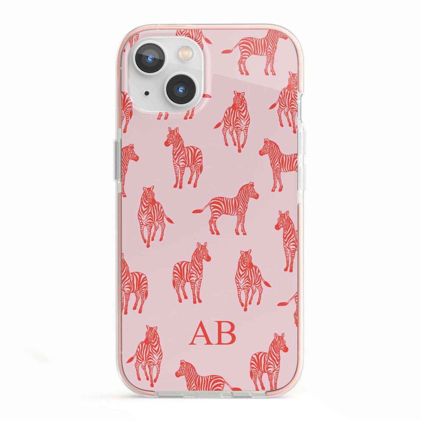 Customised Zebra iPhone 13 TPU Impact Case with Pink Edges