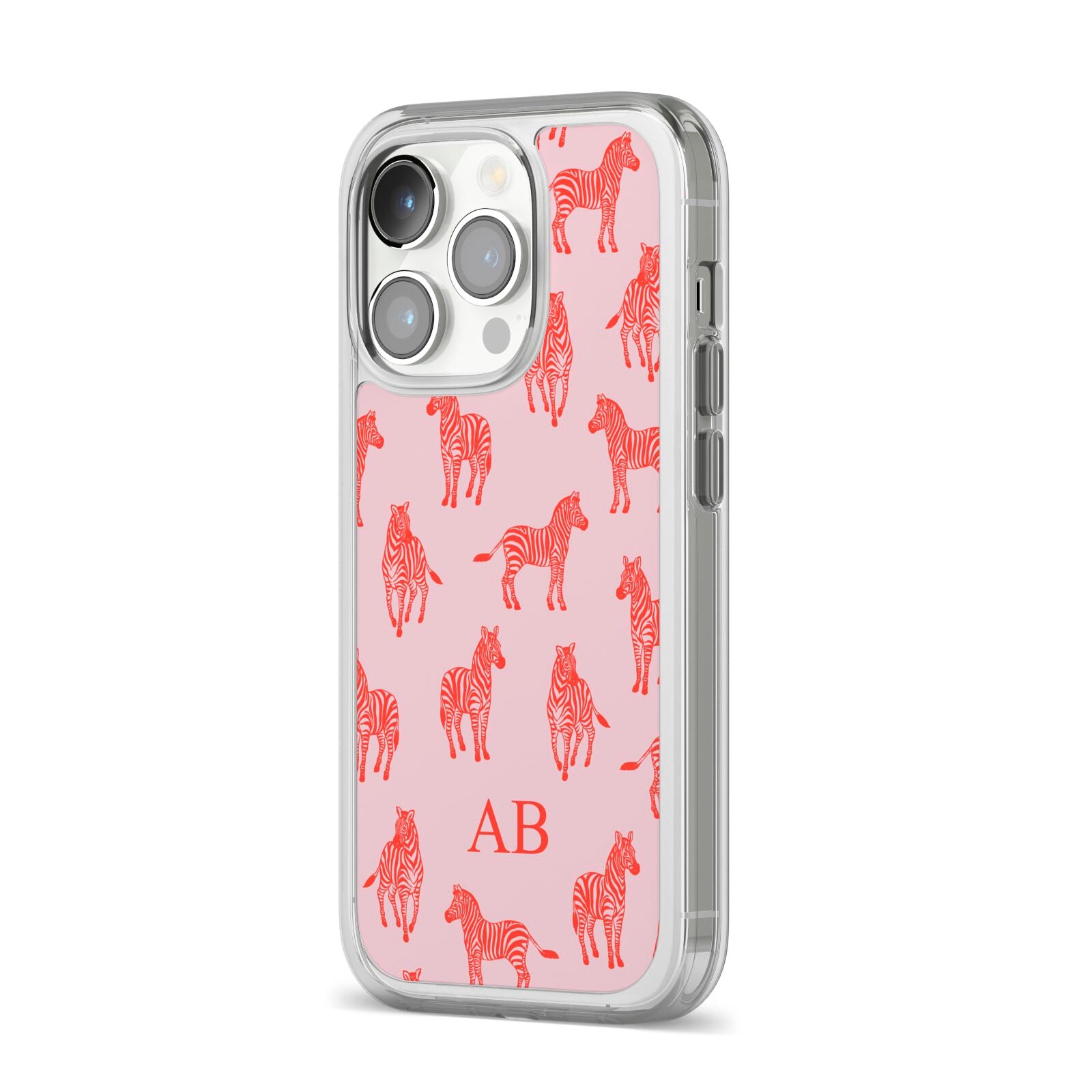 Customised Zebra iPhone 14 Pro Clear Tough Case Silver Angled Image