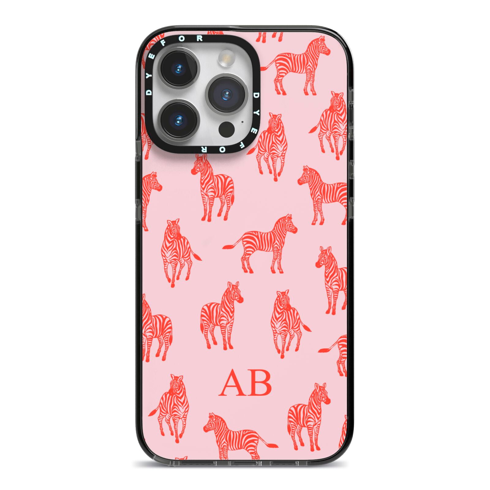 Customised Zebra iPhone 14 Pro Max Black Impact Case on Silver phone