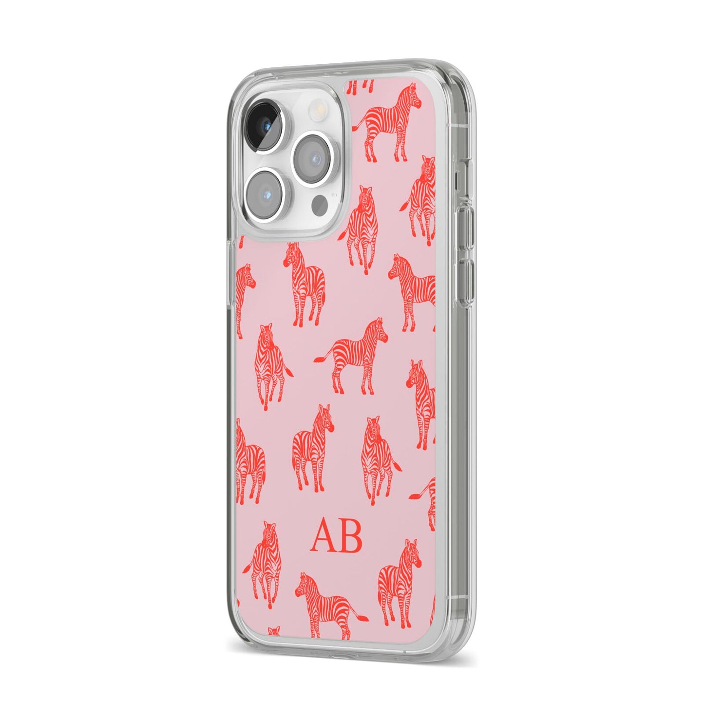 Customised Zebra iPhone 14 Pro Max Clear Tough Case Silver Angled Image